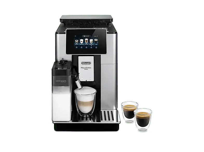 De'Longhi ECAM 610.55 SB Prima Donna Soul Kaffeevollautomat (Silber Schwarz, Fl&uuml;ster Kegelmahlwerk, 19 bar, integrierter Milchbeh&auml;lter)