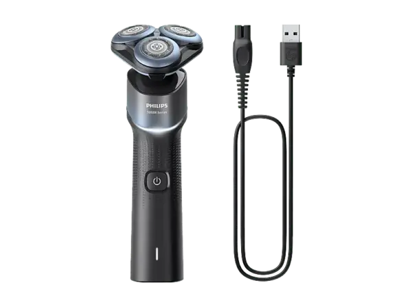 Philips X5006/00 Shaver 5000X series Elektrischer Nass- und Trockenrasierer (Akkubetrieb, Schwarz Metallic/Hellblau, PowerCut-Schersystem)