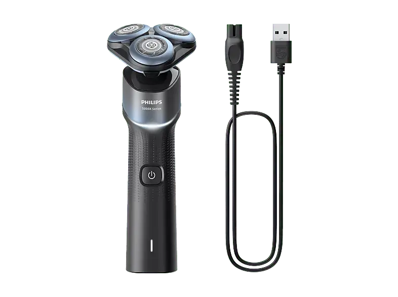 Philips X5006/00 Shaver 5000X series Elektrischer Nass- und Trockenrasierer (Akkubetrieb, Schwarz Metallic/Hellblau, PowerCut-Schersystem)