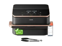 Cosori CAF-TF101S-AEUR Dual Blaze Twin Fry Hei&szlig;luftfritteuse mit Trenneinsatz (10 l, 2800 Watt, Schwarz/Kupfer)