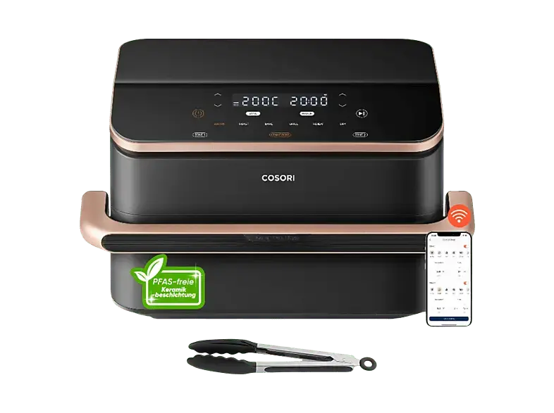 Cosori CAF-TF101S-AEUR Dual Blaze Twin Fry Hei&szlig;luftfritteuse mit Trenneinsatz (10 l, 2800 Watt, Schwarz/Kupfer)