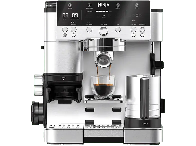 Ninja ES601EU Luxe&trade; Caf&eacute; Espressomaschine (Schwarz/Eedelstahl, Kegelmahlwerk, 1650 Watt, 14 bar)