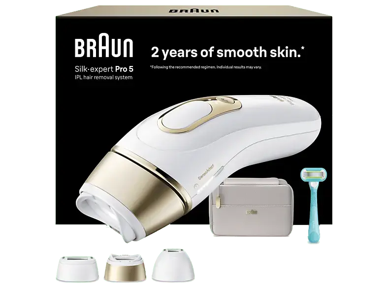 Braun PL5311 Silk-Expert Pro 5 IPL-Haarentferner (Gold, mit 3-Aufs&auml;tze, Rasierer & Tasche, Netzbetrieb)