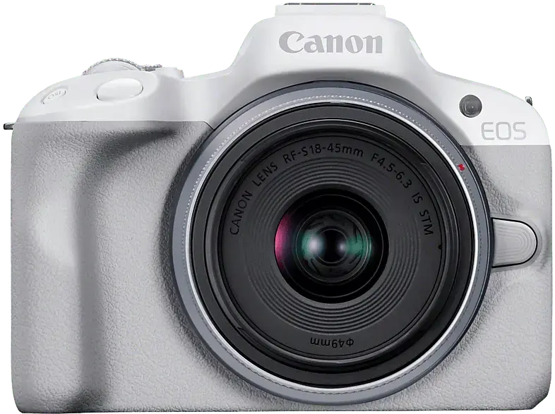 Canon EOS R50 Systemkamera Wei&szlig; mit Objektiv RF-S 18-45mm f4.5-6.3 IS STM; Systemkamera Set