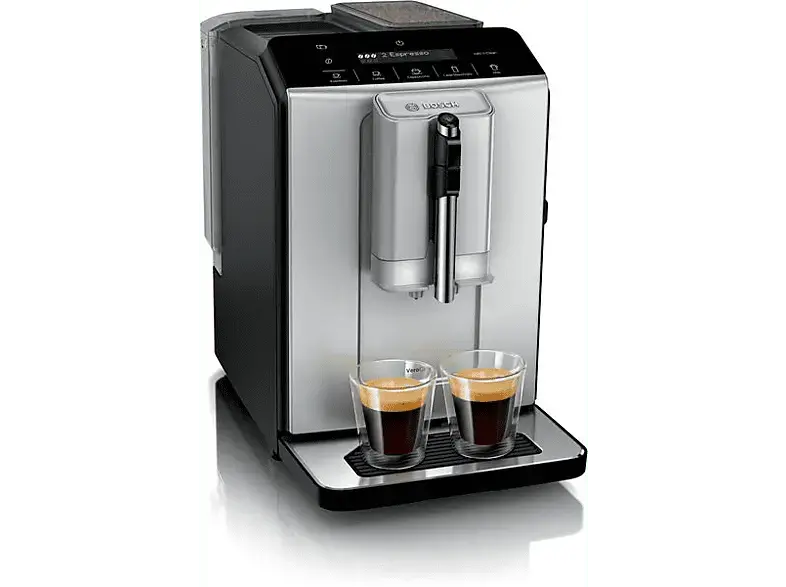 BOSCH TIE20301 Serie 2 VeroCafe Kaffeevollautomat (Silk Silver, Scheibenmahlwerk aus Keramik, 15 bar)