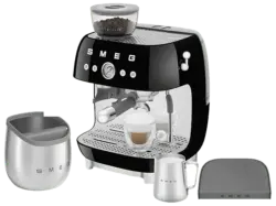 Smeg EGF 03 BLEU 50's Style Espressomaschine mit Siebtr&auml;ger Set inkl. Tamping-Matte & Abschlagbeh&auml;lter (Schwarz, Kegelmahlwerk aus Edelstahl, 1650 Watt, 20 bar)