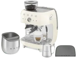 Smeg EGF03CREU 50's Style Espressomaschine mit Siebtr&auml;ger Set inkl. Tamping-Matte & Abschlagbeh&auml;lter (Creme, Kegelmahlwerk aus Edelstahl, 1650 Watt, 20 bar)