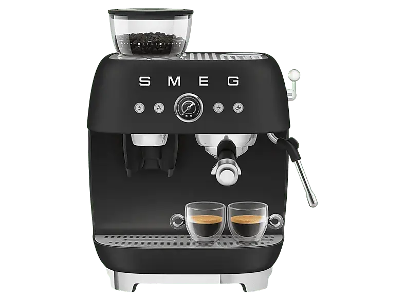 Smeg EGF03BLMEU 50's Style Espressomaschine (Schwarz-Matt, Edelstahl Kegelmahlwerk, 1650 Watt, 15 bar)