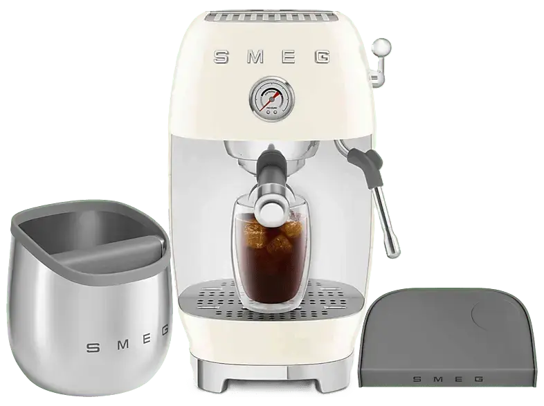 Smeg ECF03CREU 50's Style Siebtr&auml;germaschine Set inkl. Tamping-Matte & Abschlagbeh&auml;lter (Creme, 1650 Watt, 15 bar)