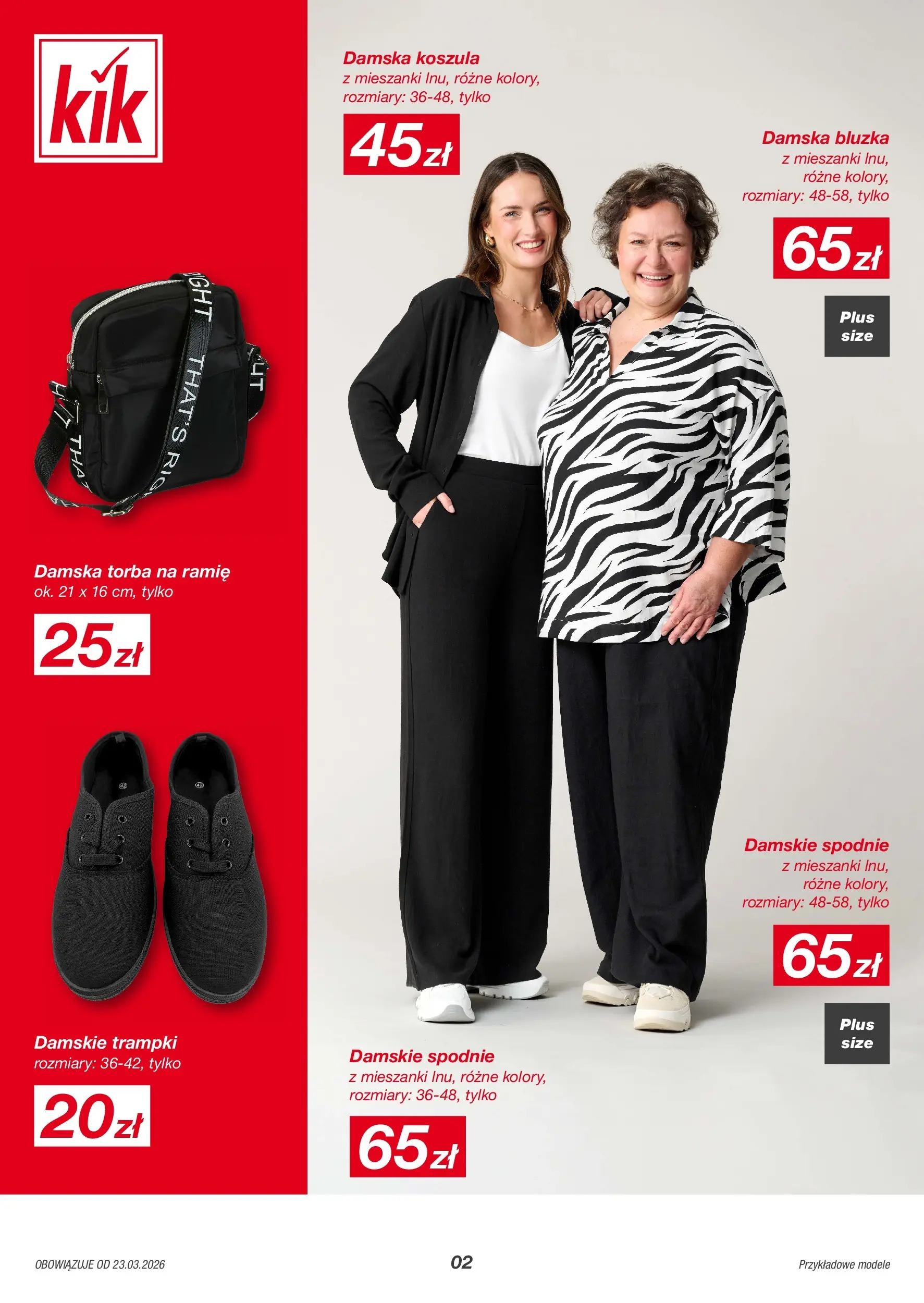 Kik gazetka od 23.03.2026 - Aktualna gazetka online | Strona: 2 | Produkty: Koszula, Bluzka, Spodnie, Torba