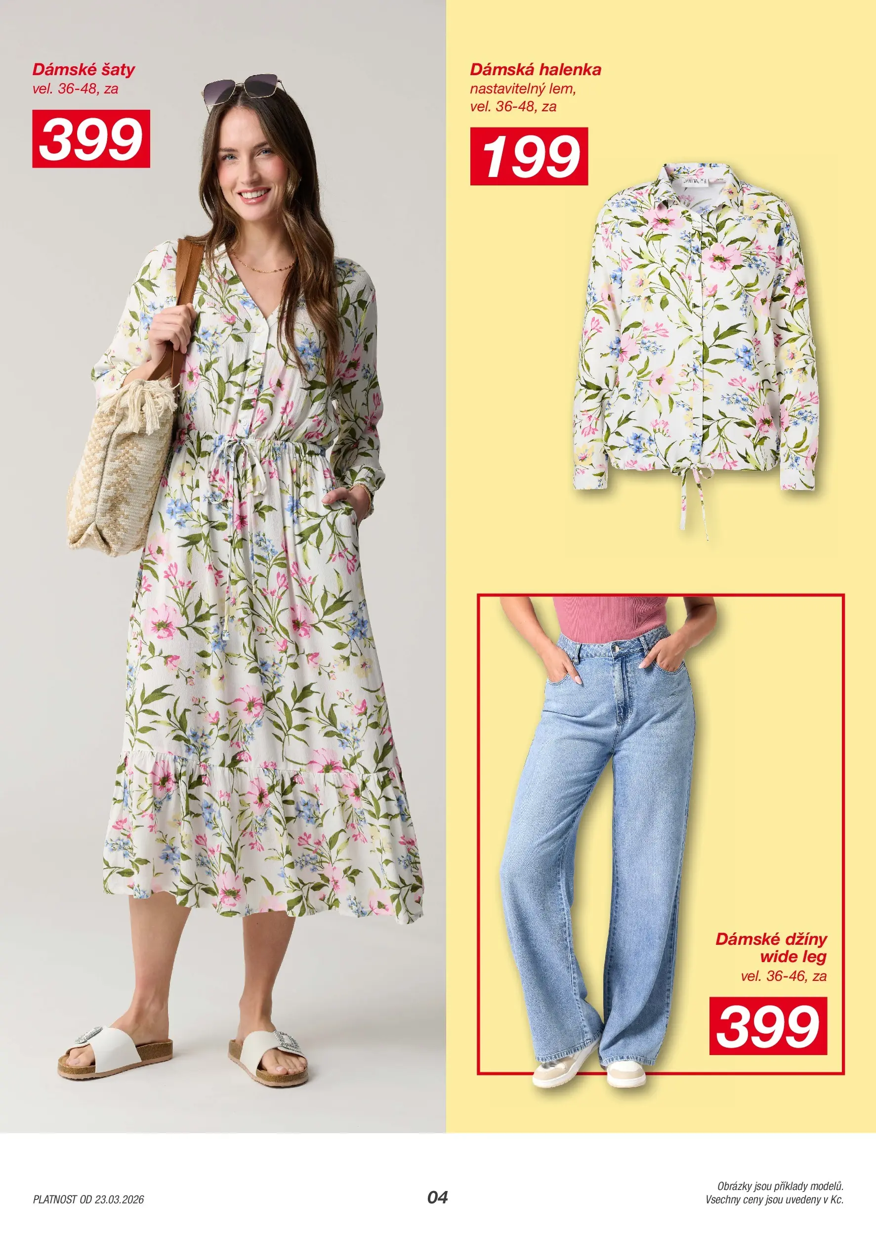 KIK leták 23.03.2026 - Leták příští týden | Strana: 4 | Produkty: Šaty, Halenka, Džíny