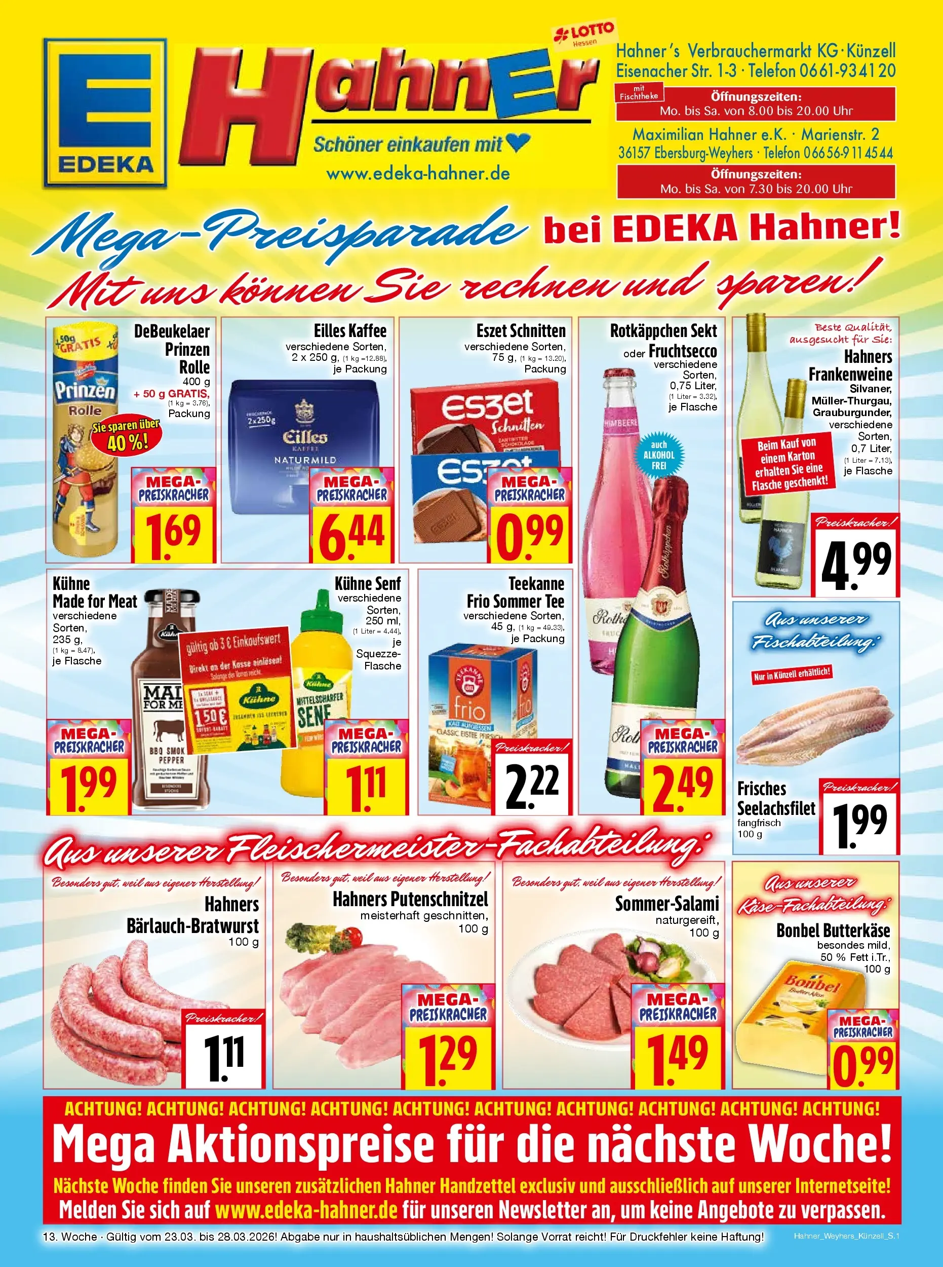 Angebote - Edeka Hahner: Wochenangebote (ab 22.03.2026) zum Blättern | Seite: 1 | Produkte: Rotkappchen sekt, Kaffee, Teekanne, Tee