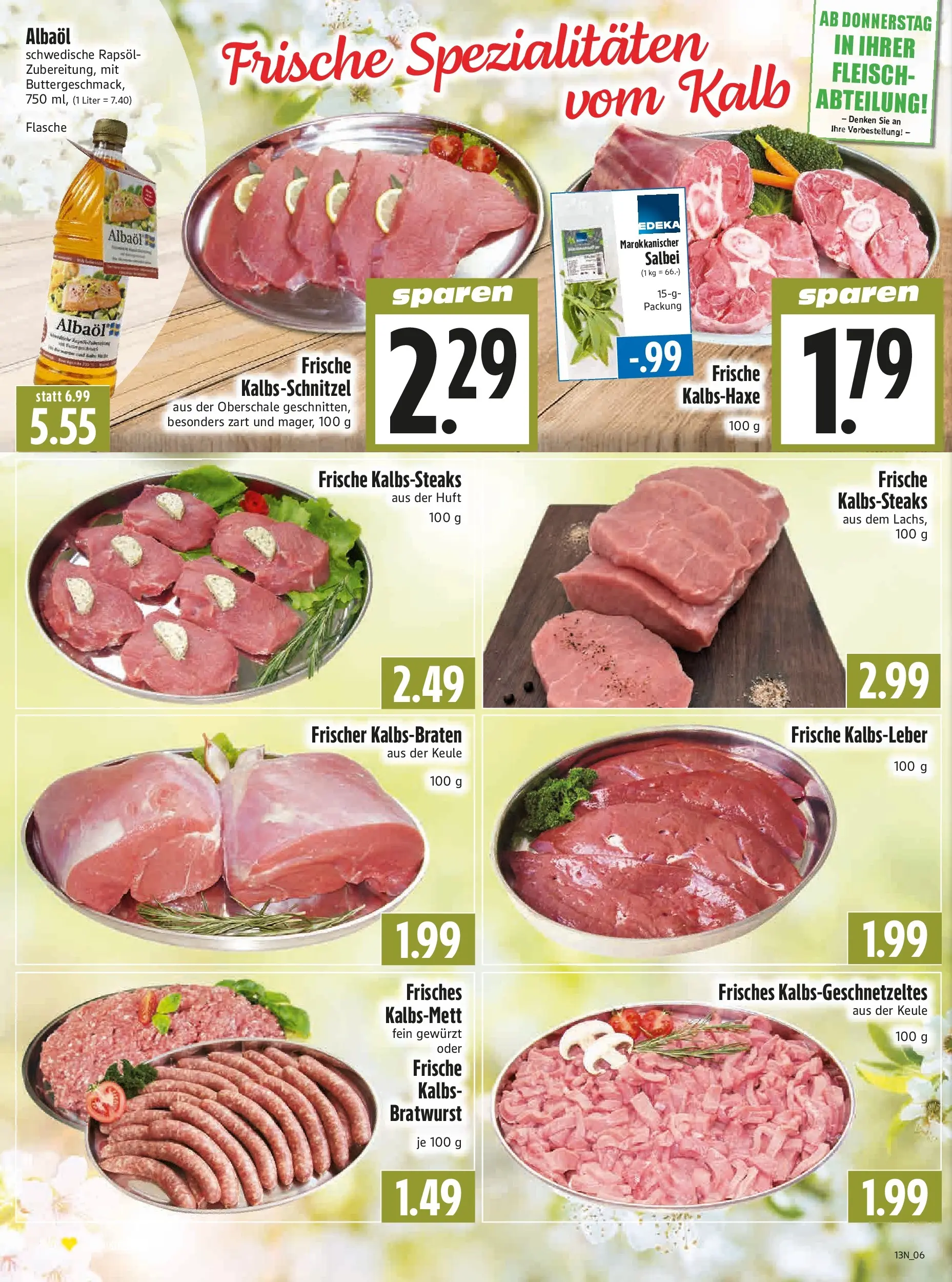 Angebote - Edeka Hahner: Wochenangebote (ab 22.03.2026) zum Blättern | Seite: 8 | Produkte: Rapsöl, Bratwurst, Kalbsleber, Fleisch