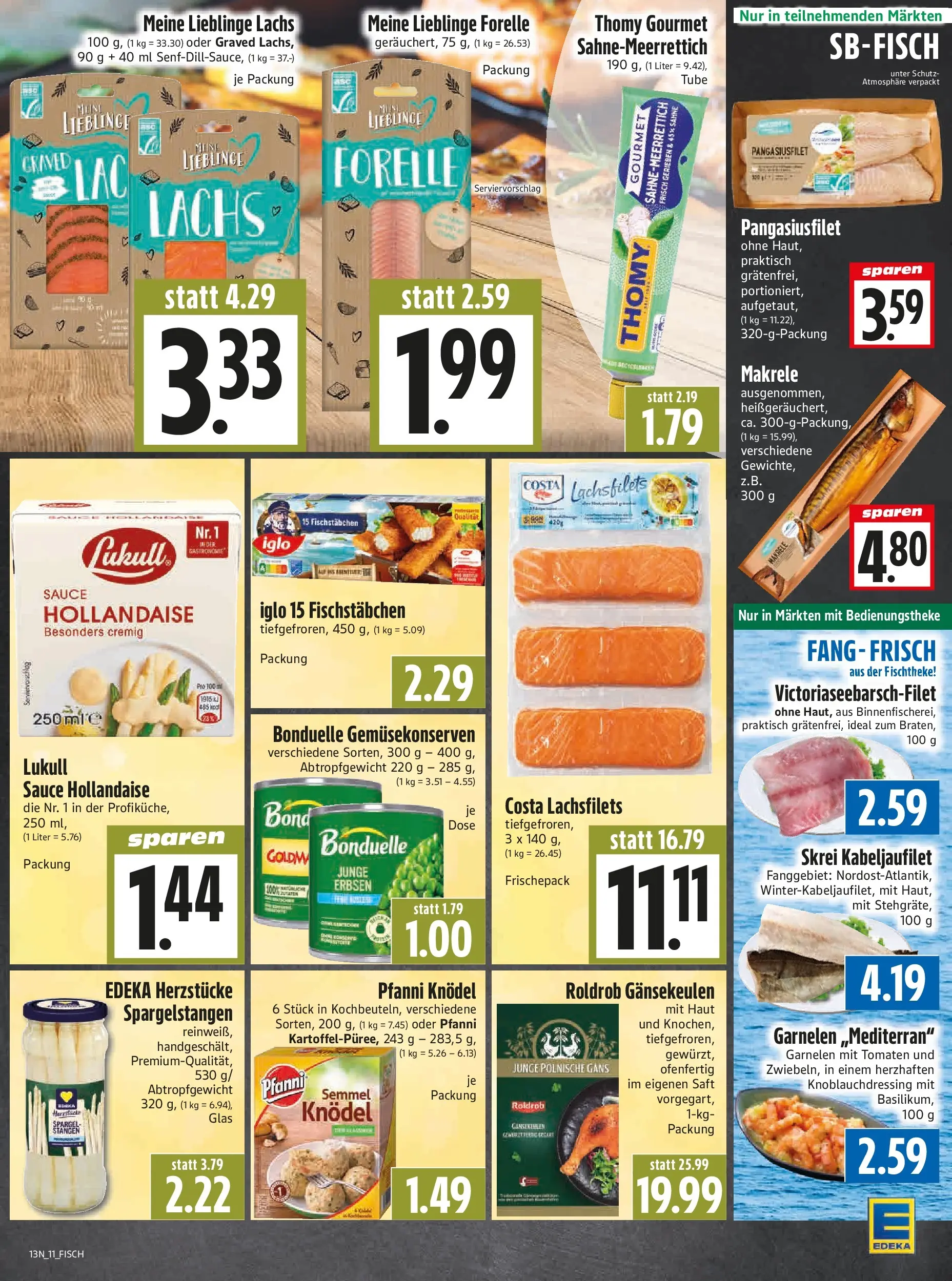 Angebote - Edeka Hahner: Wochenangebote (ab 22.03.2026) zum Blättern | Seite: 13 | Produkte: Spargel, Lachs, Fischstabchen, Sahne