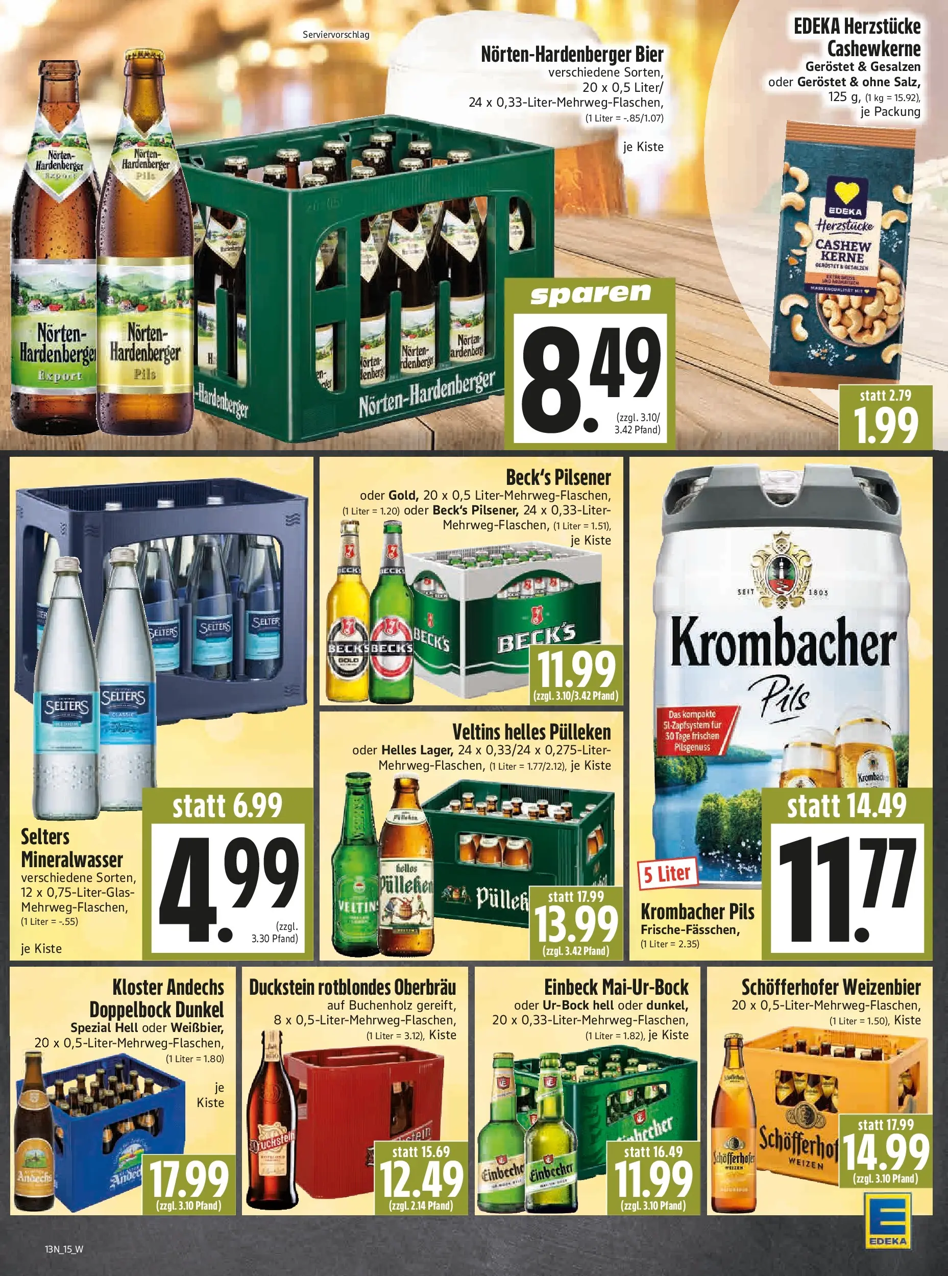 Angebote - Edeka Hahner: Wochenangebote (ab 22.03.2026) zum Blättern | Seite: 17 | Produkte: Pils, Mineralwasser, Krombacher, Veltins