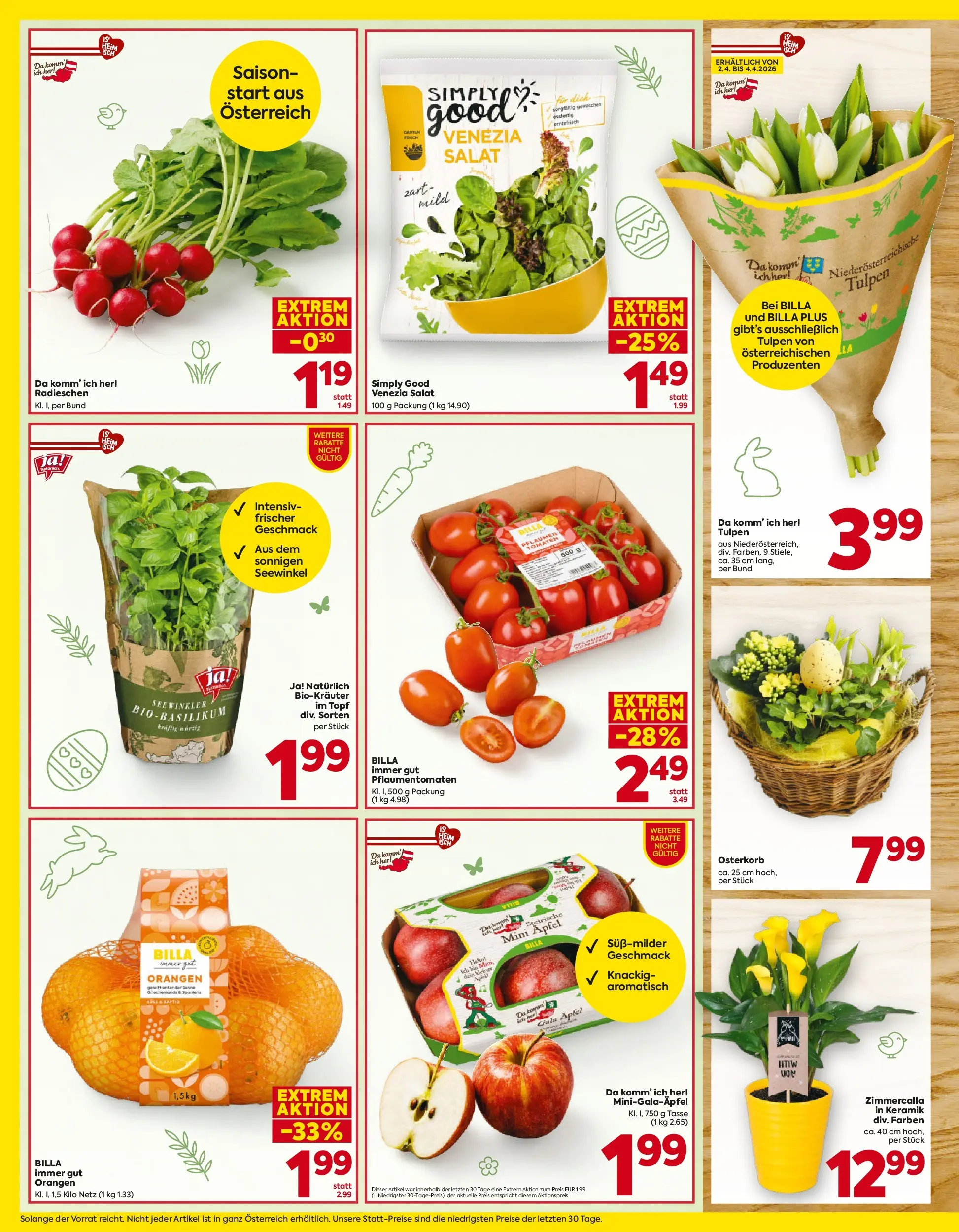 Billa - BILLA: Flugblatt gültig bei BILLA & BILLA PLUS ab 25.03.2026 - Angebote, Prospekt | Seite: 16 | Produkte: Salat, Äpfel, Orangen, Tomaten