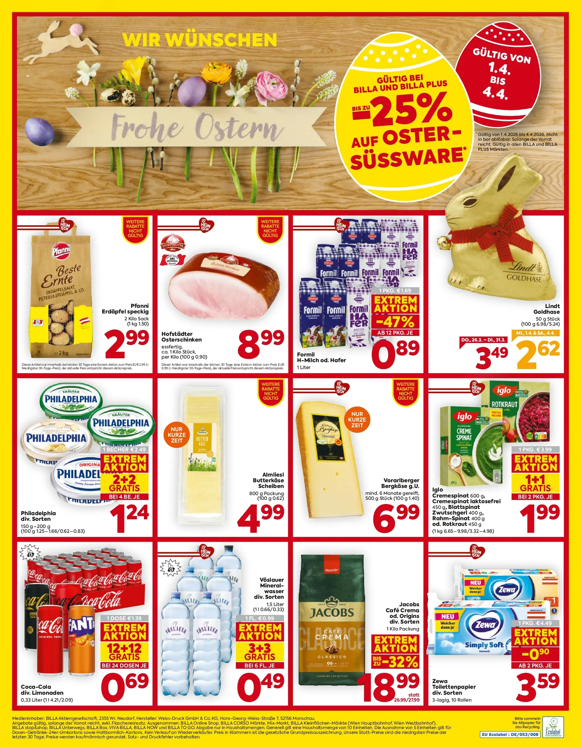 Billa - BILLA: Flugblatt gültig bei BILLA & BILLA PLUS ab 25.03.2026 - Angebote, Prospekt | Seite: 20 | Produkte: Wasser, Butter, Creme