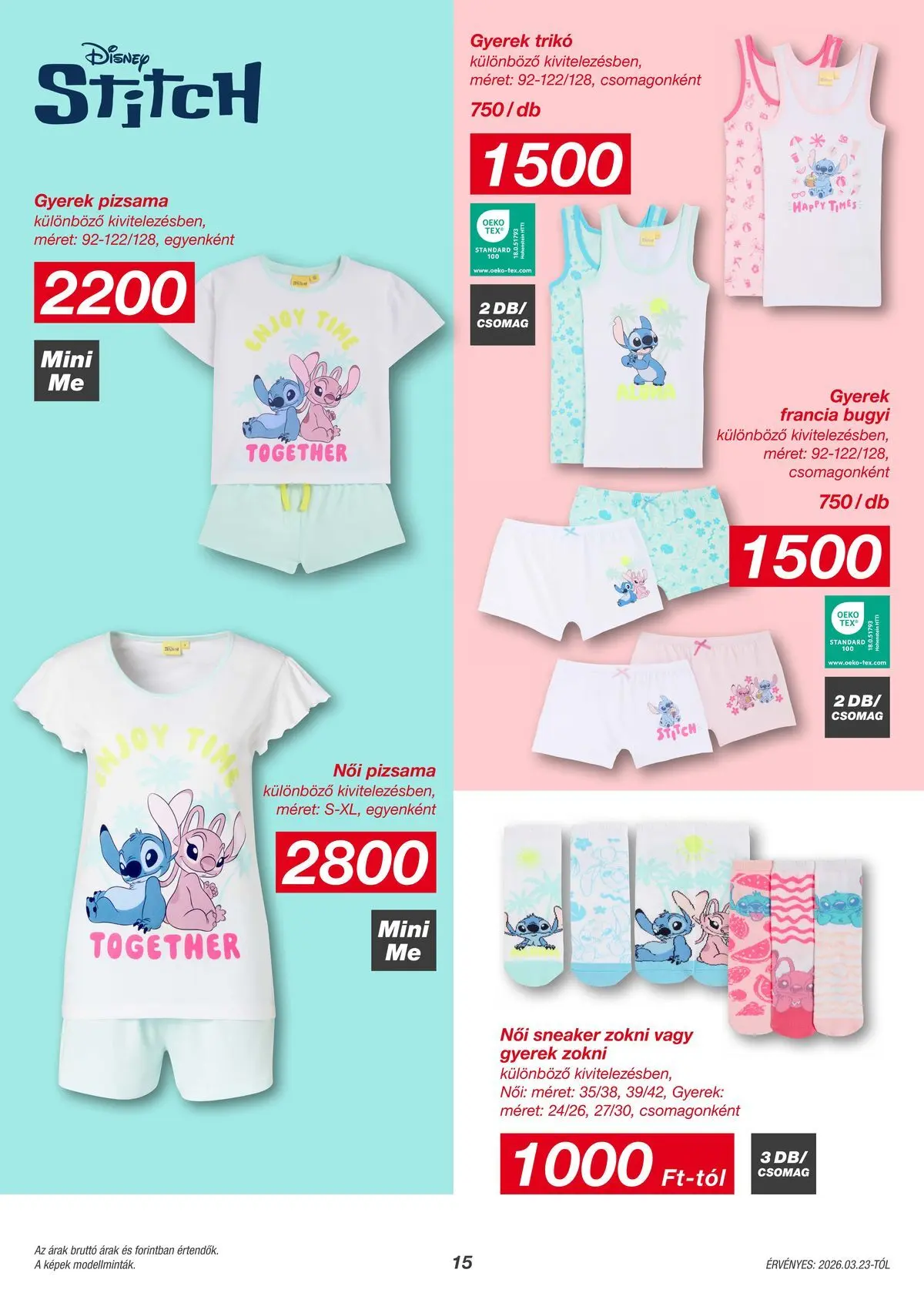 Kik aktuális akciós újság - 2026.03.23. -tól/töl > akció, lapozható szórólap 🛍️ | Oldal: 15 | Termékek: Trikó, Női pizsama, Bugyi, Zokni