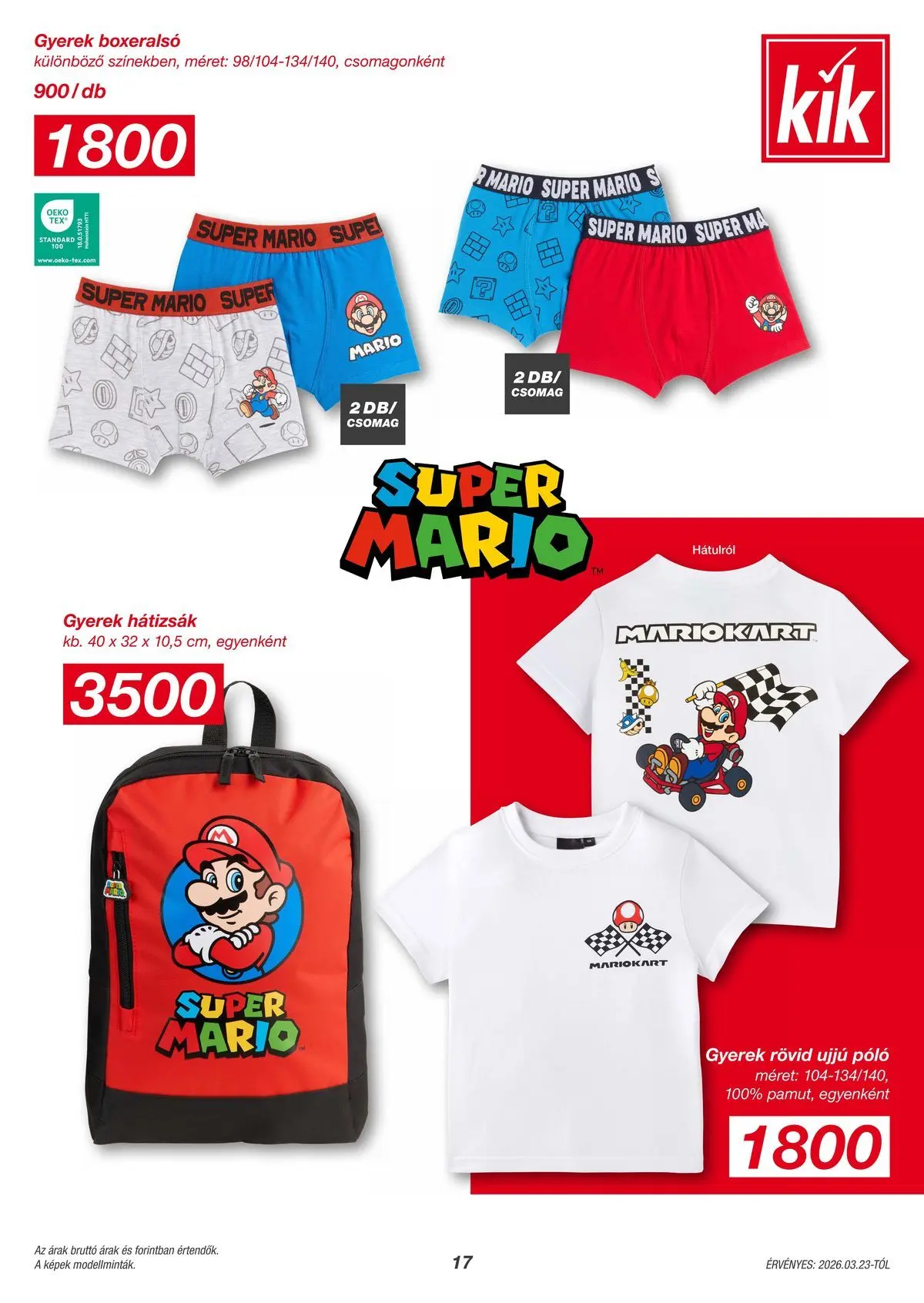 Kik aktuális akciós újság - 2026.03.23. -tól/töl > akció, lapozható szórólap 🛍️ | Oldal: 17 | Termékek: Hátizsák, Boxeralsó