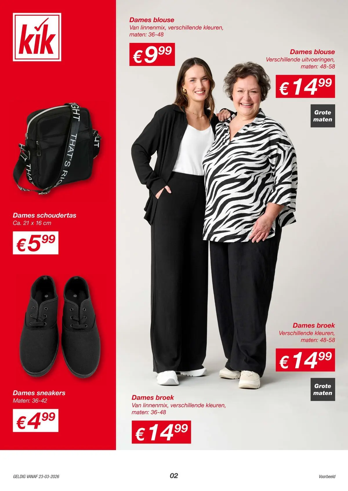 KiK folder vanaf 22-03-2026 || NIEUWE | Pagina: 2 | Producten: Blouse, Broek, Sneakers