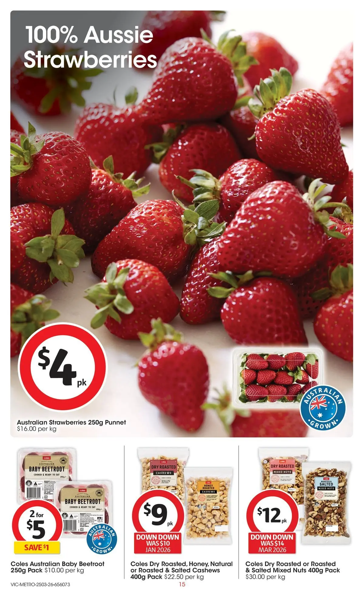 ﻿Coles catalogue valid from 24/03/2026 > Online Australia | Page: 15 | Products: Honey, Strawberries, Nuts, Beetroot