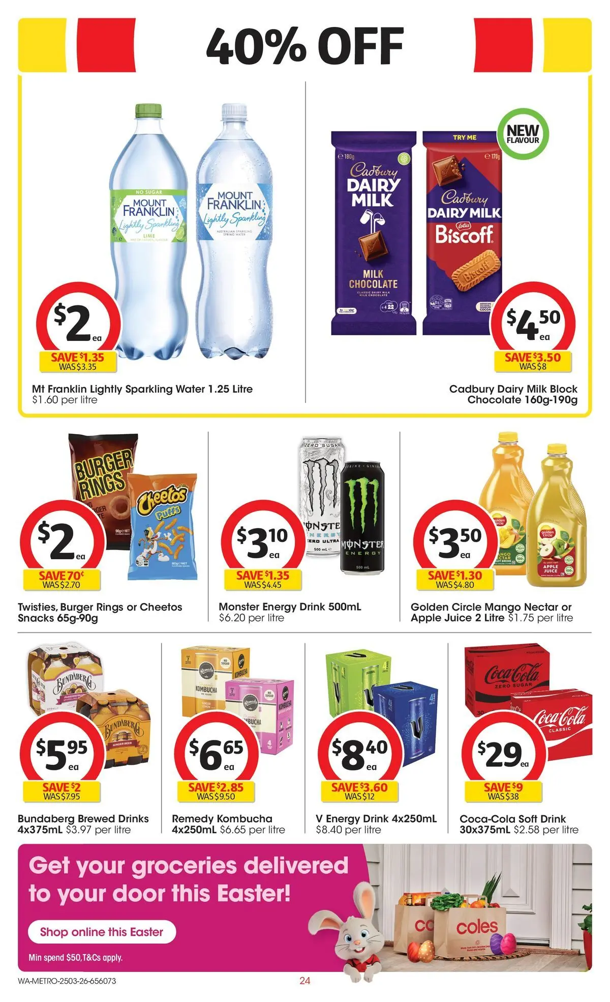 ﻿Coles catalogue valid from 25/03/2026 > Online Australia | Page: 24 | Products: Milk, Energy drink, Juice, Coca Cola Zero