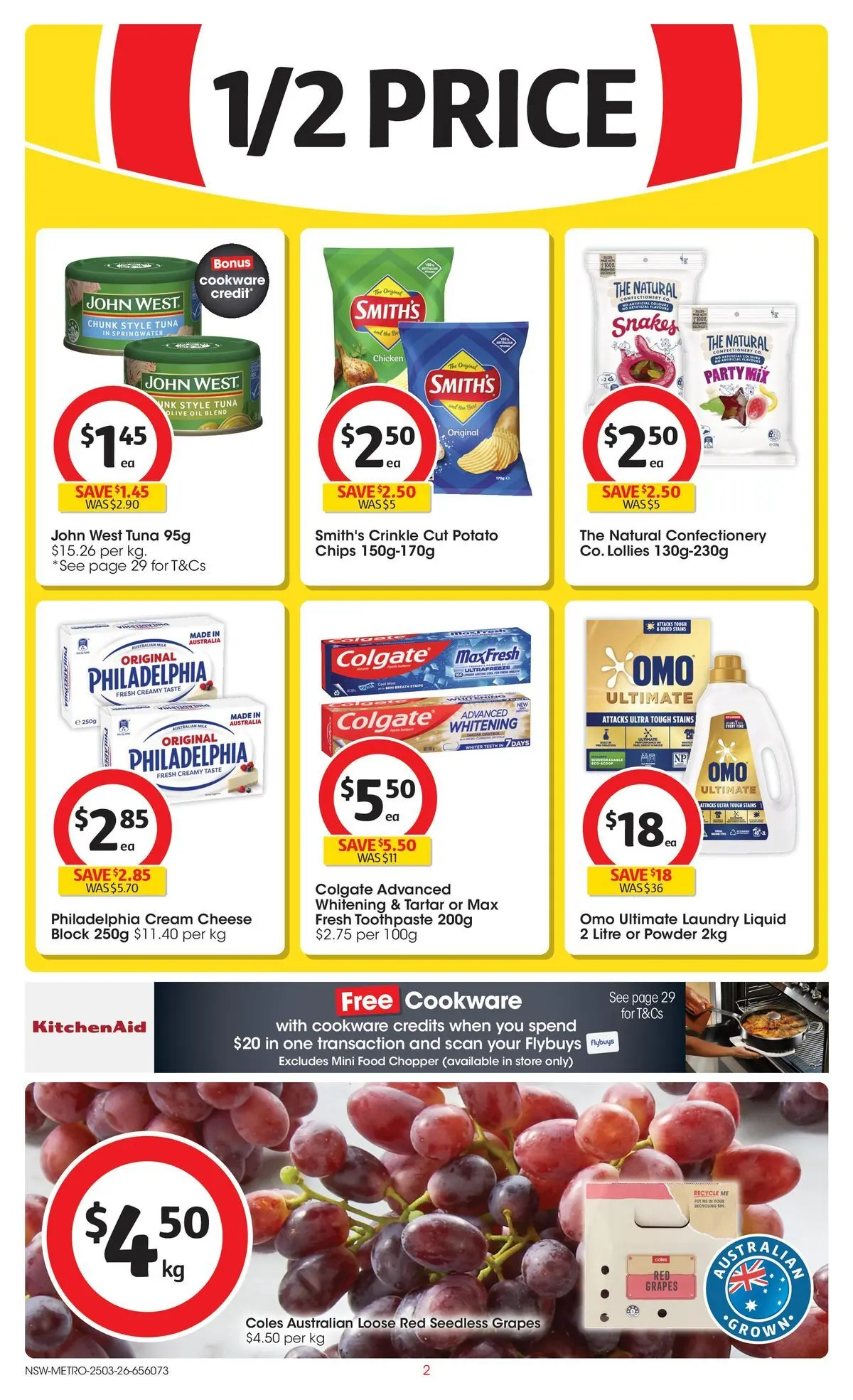 Deals - Coles Catalogue - 25th March - 24/03/2026 > weekly / monthly specials | Page: 2 | Products: Chicken, Toothpaste, Cream, Grapes