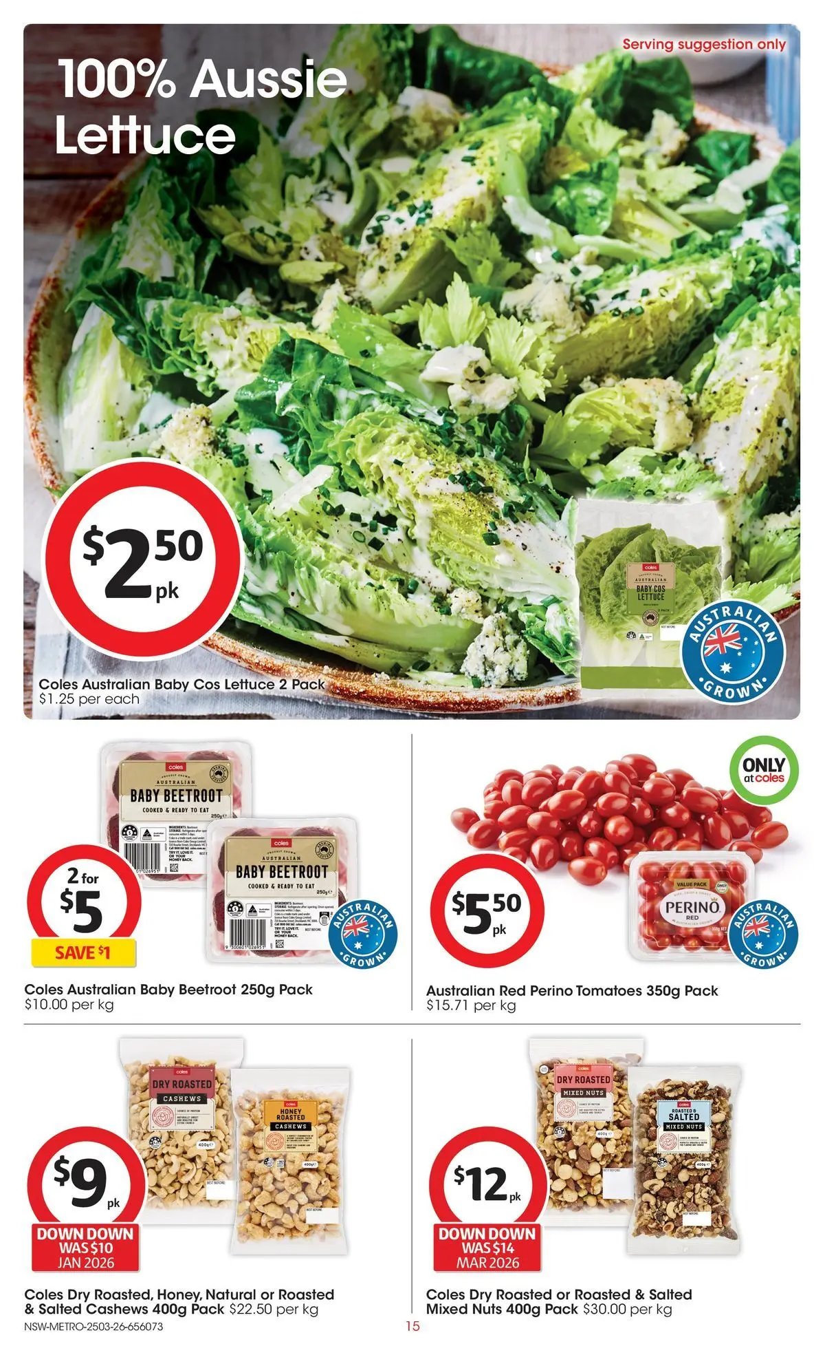 Deals - Coles Catalogue - 25th March - 24/03/2026 > weekly / monthly specials | Page: 15 | Products: Honey, Tomatoes, Nuts, Beetroot