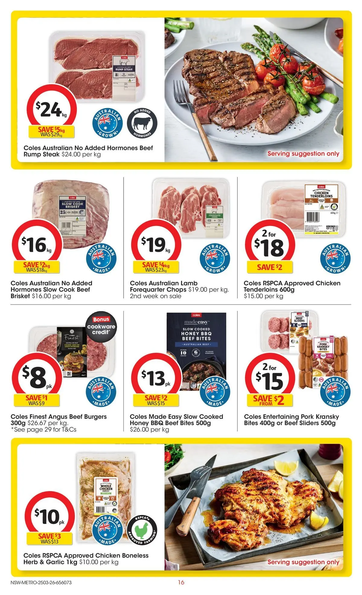 Deals - Coles Catalogue - 25th March - 24/03/2026 > weekly / monthly specials | Page: 16 | Products: Chicken, Pork, Cookware, Steak