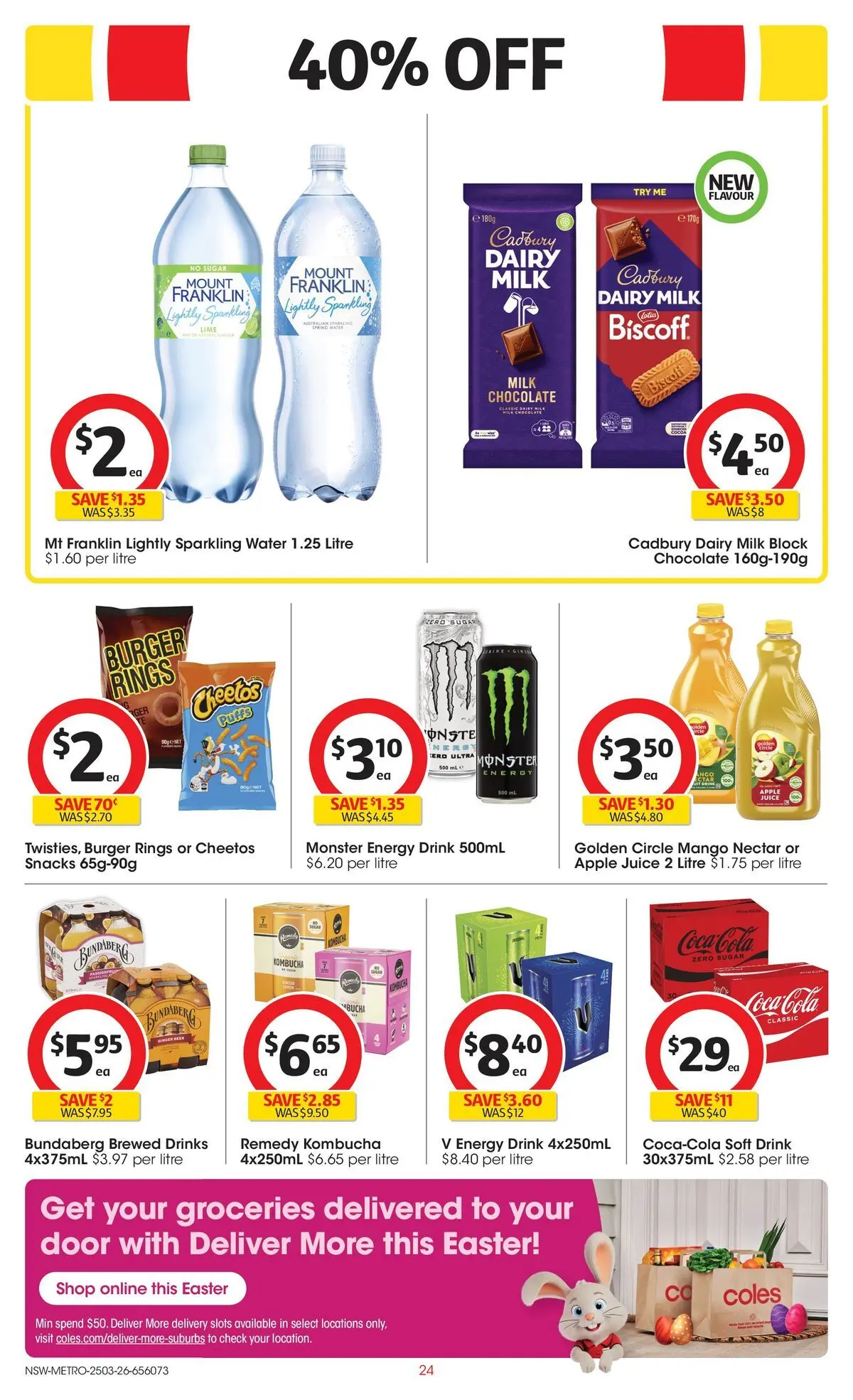 Deals - Coles Catalogue - 25th March - 24/03/2026 > weekly / monthly specials | Page: 24 | Products: Milk, Juice, Coca Cola, Water