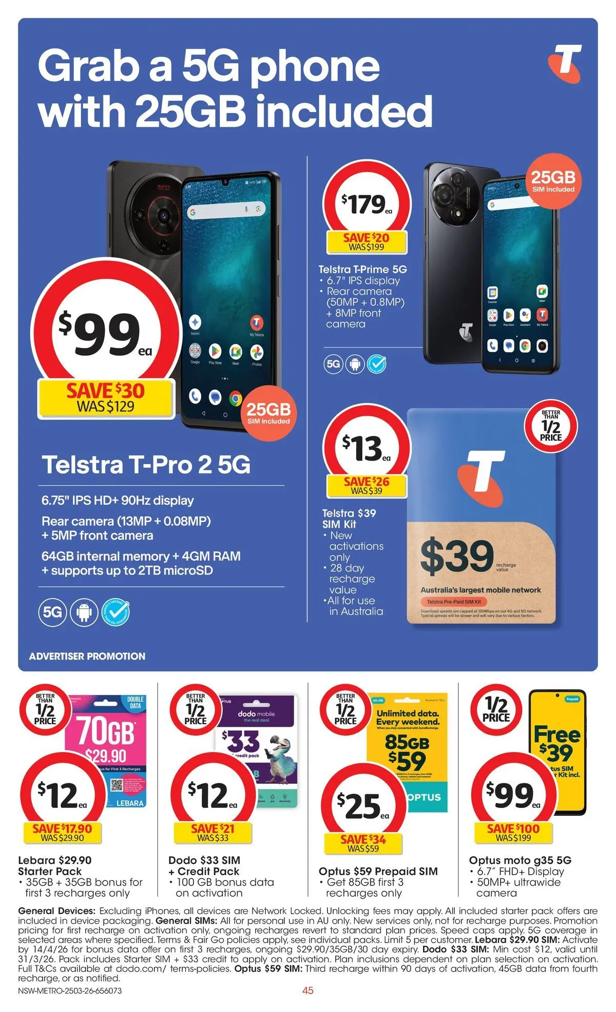 Deals - Coles Catalogue - 25th March - 24/03/2026 > weekly / monthly specials | Page: 45 | Products: Phone, Device, Camera, Mobile
