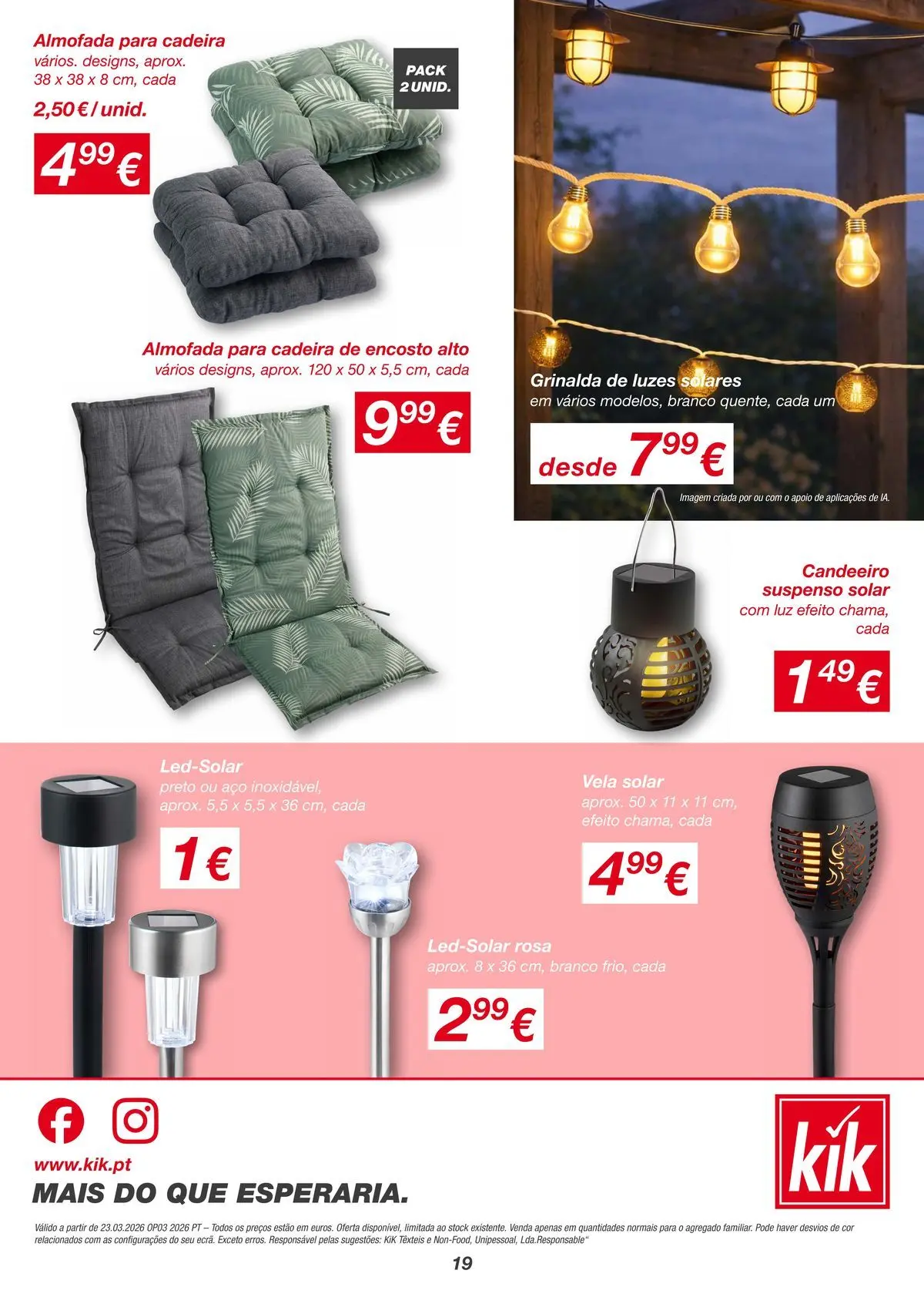 KIK - Muiiiito mais leveza com roupas de linho » de 23/03/2026 - 29/03/2026 | Página: 19 | Produtos: Candeeiro, Almofada, Cadeira