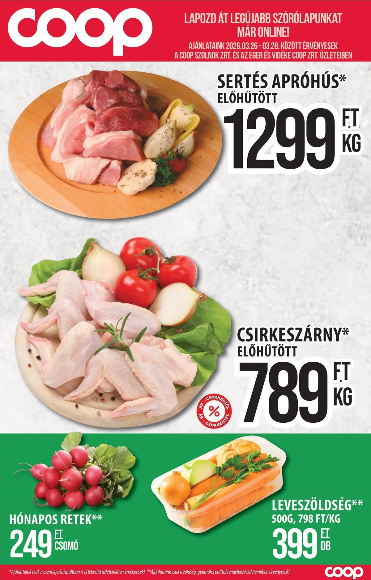 COOP Szolnok akciós újság Monorierdő - 2026.03.22. -tól/töl > akció, lapozható szórólap 🛍️ | Oldal: 1 | Termékek: Egér, Retek