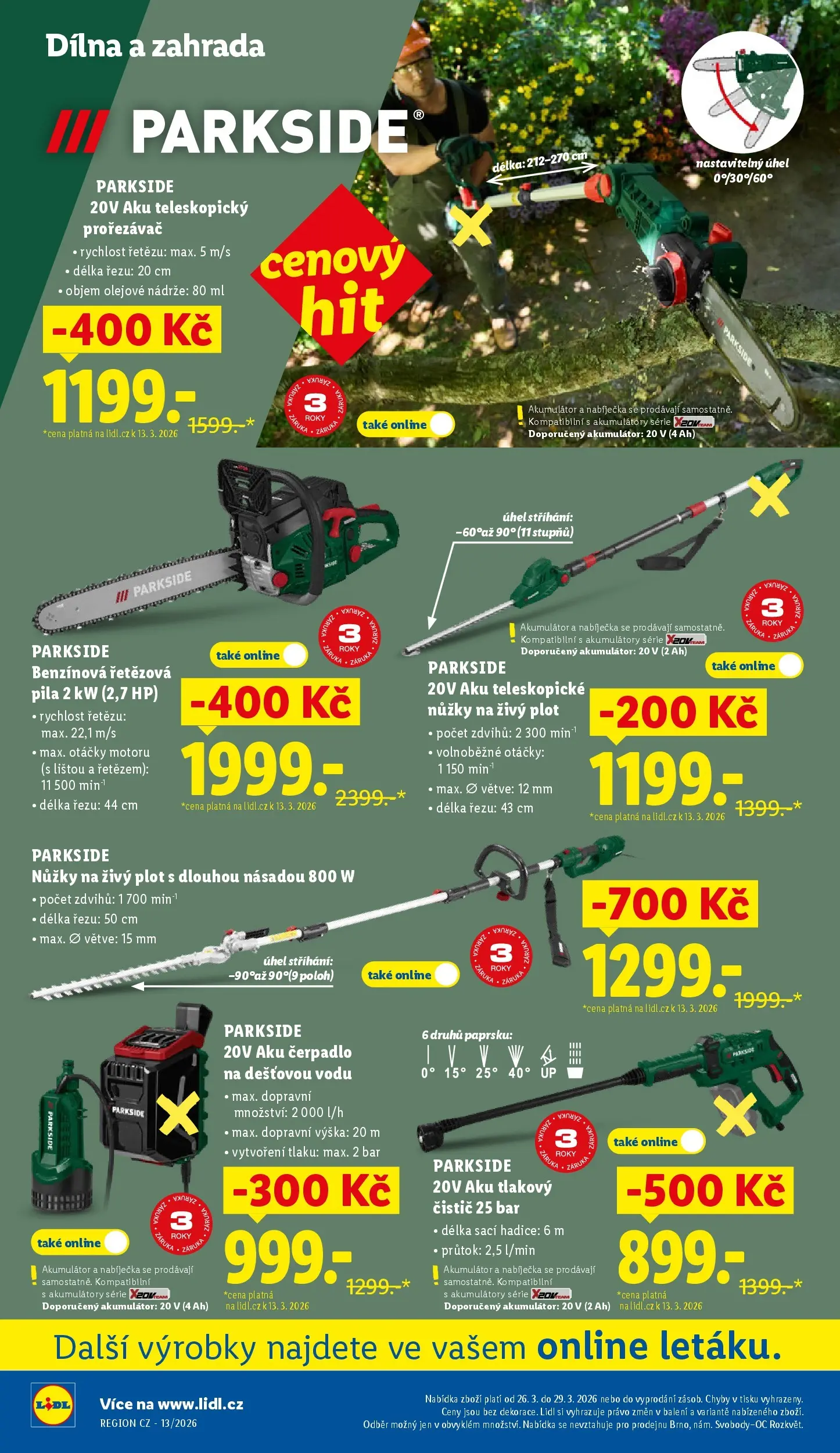 Lidl leták od 22.03.2026 - Nový akční leták | Strana: 22 | Produkty: Hadice, Teleskopické nůžky na živý plot, Čerpadlo, Pila