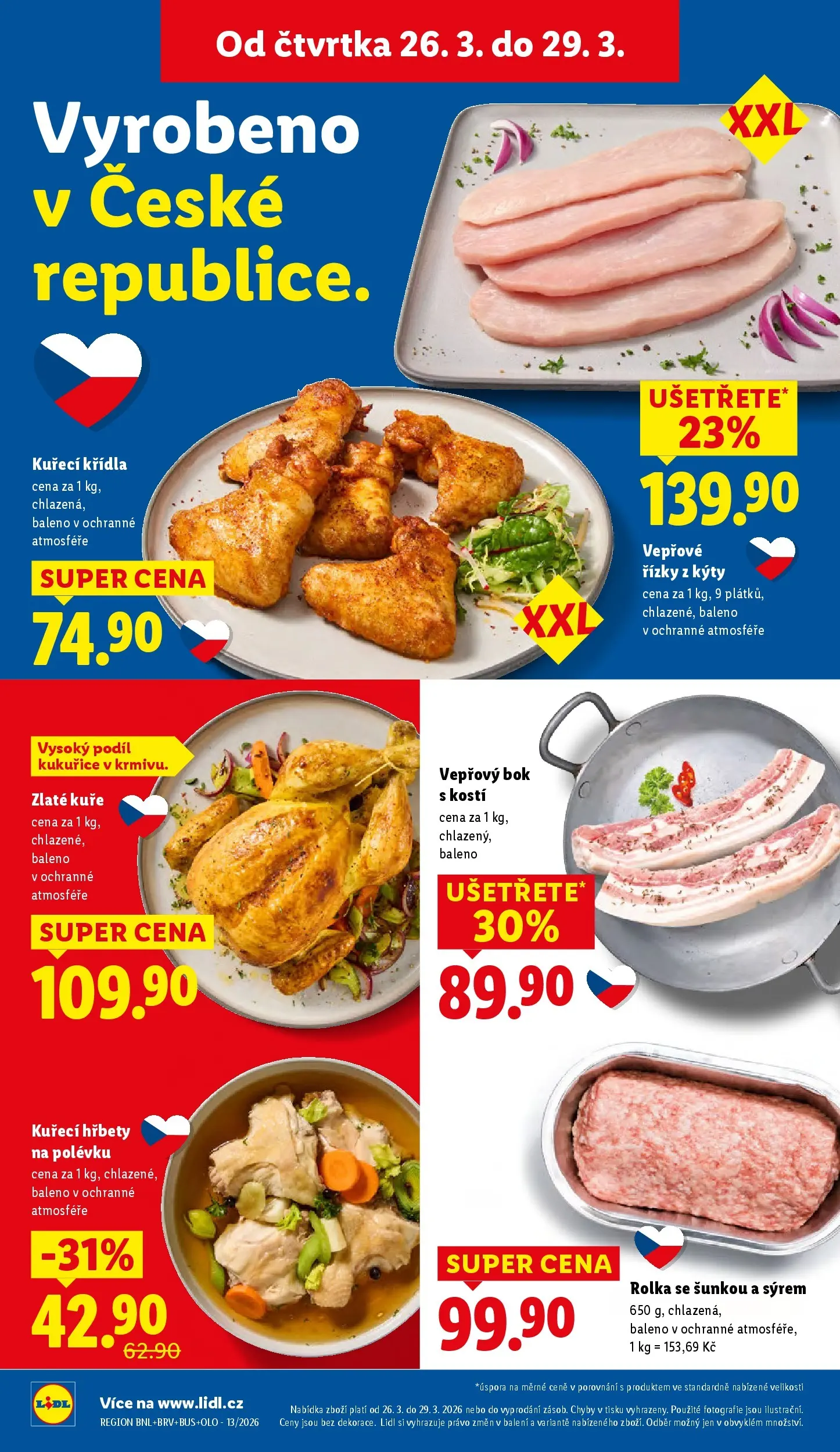 Lidl leták od 25.03.2026 - Nový akční leták | Strana: 16 | Produkty: Vepřové řízky, Kuřecí Křídla, Kuře, Zlaté kuře