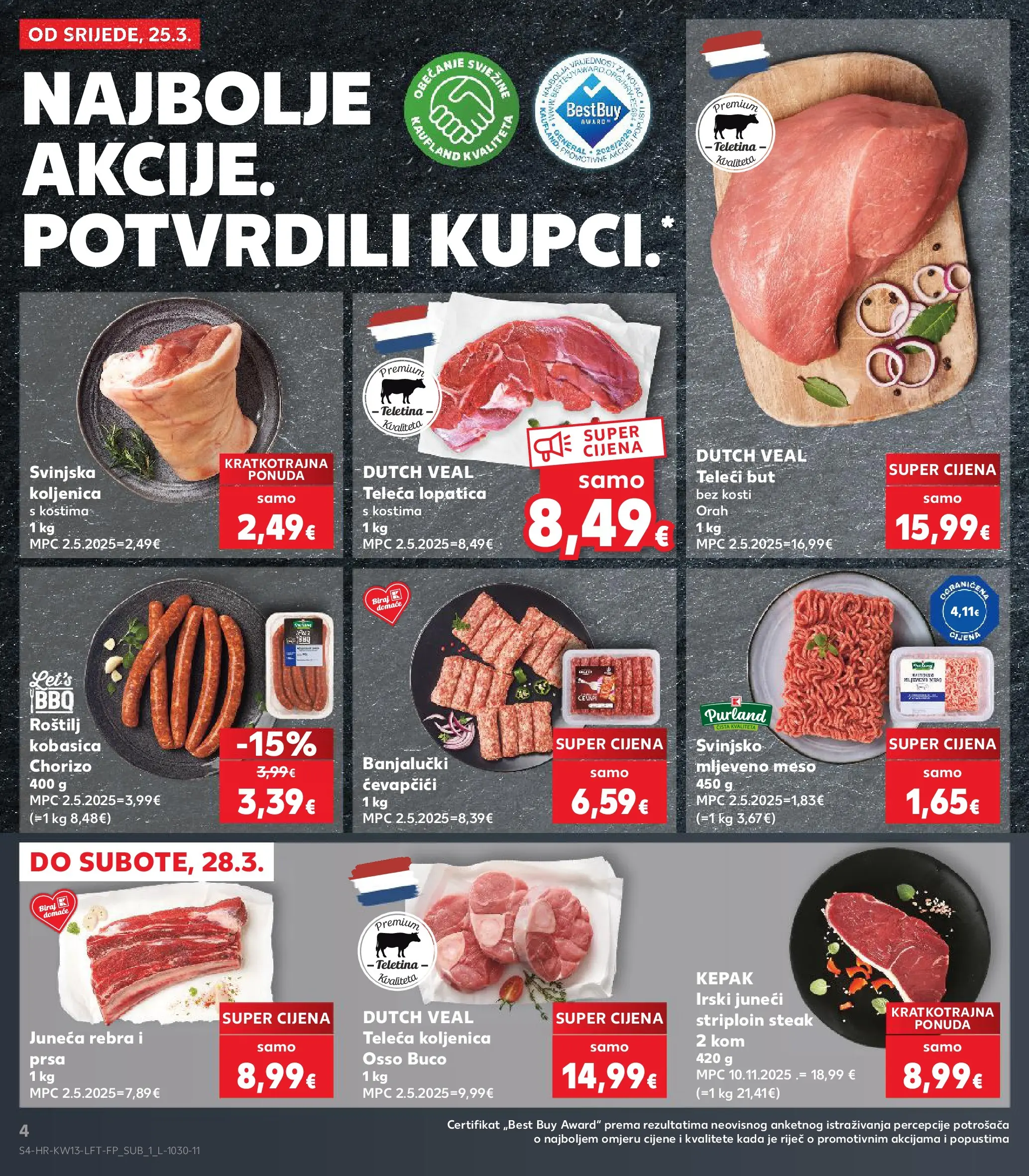 Kaufland - Kaufland katalog do 31.03.2026 novi od 24.03.2026 na listanje > letak digitalni | Stranica: 4 | Proizvodi: Teletina, Mljeveno meso, Kobasica, Lopatica