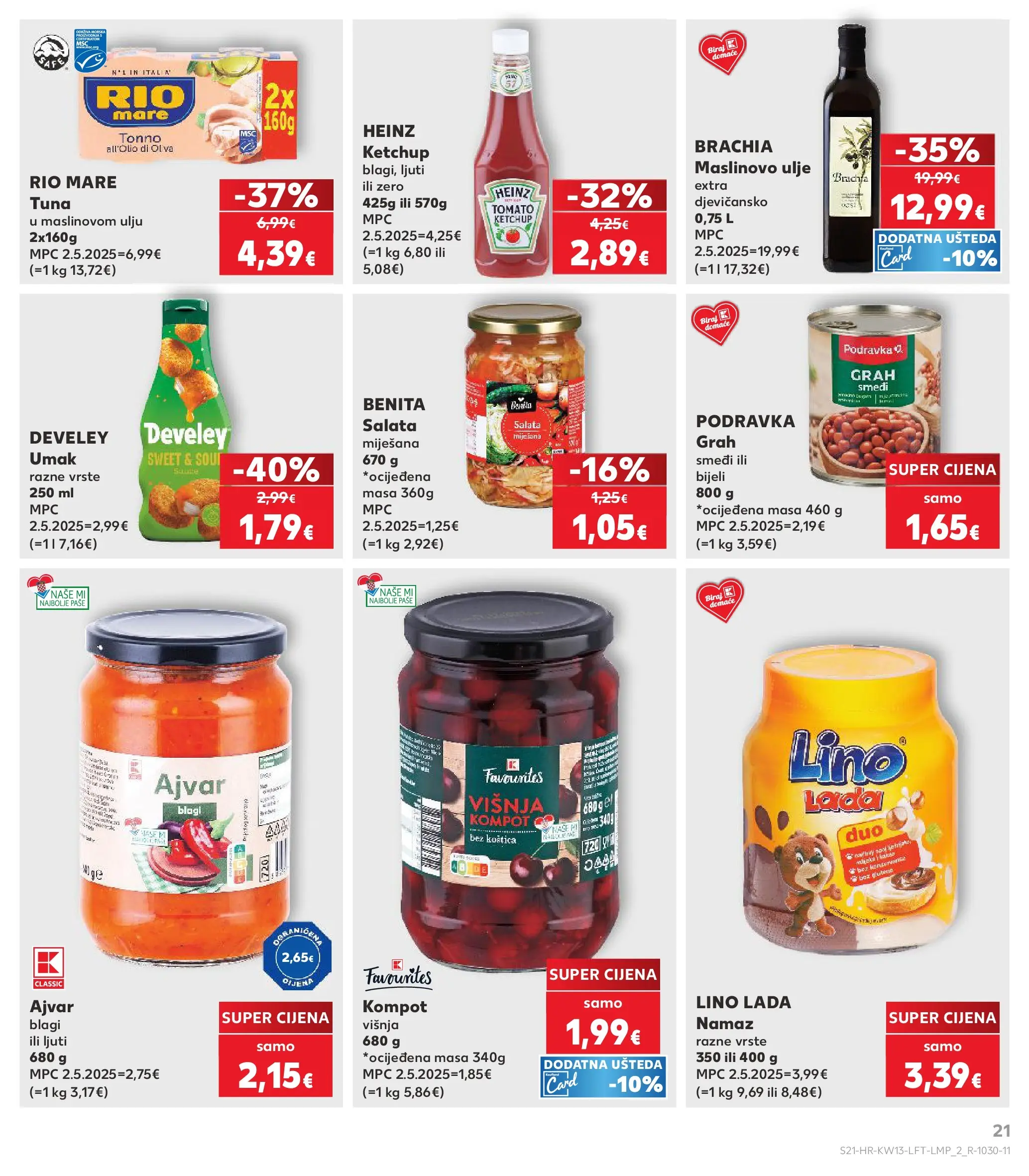 Kaufland - Kaufland katalog do 31.03.2026 novi od 24.03.2026 na listanje > letak digitalni | Stranica: 21 | Proizvodi: Lino Lada, Rio Mare, Maslinovo ulje, Ajvar
