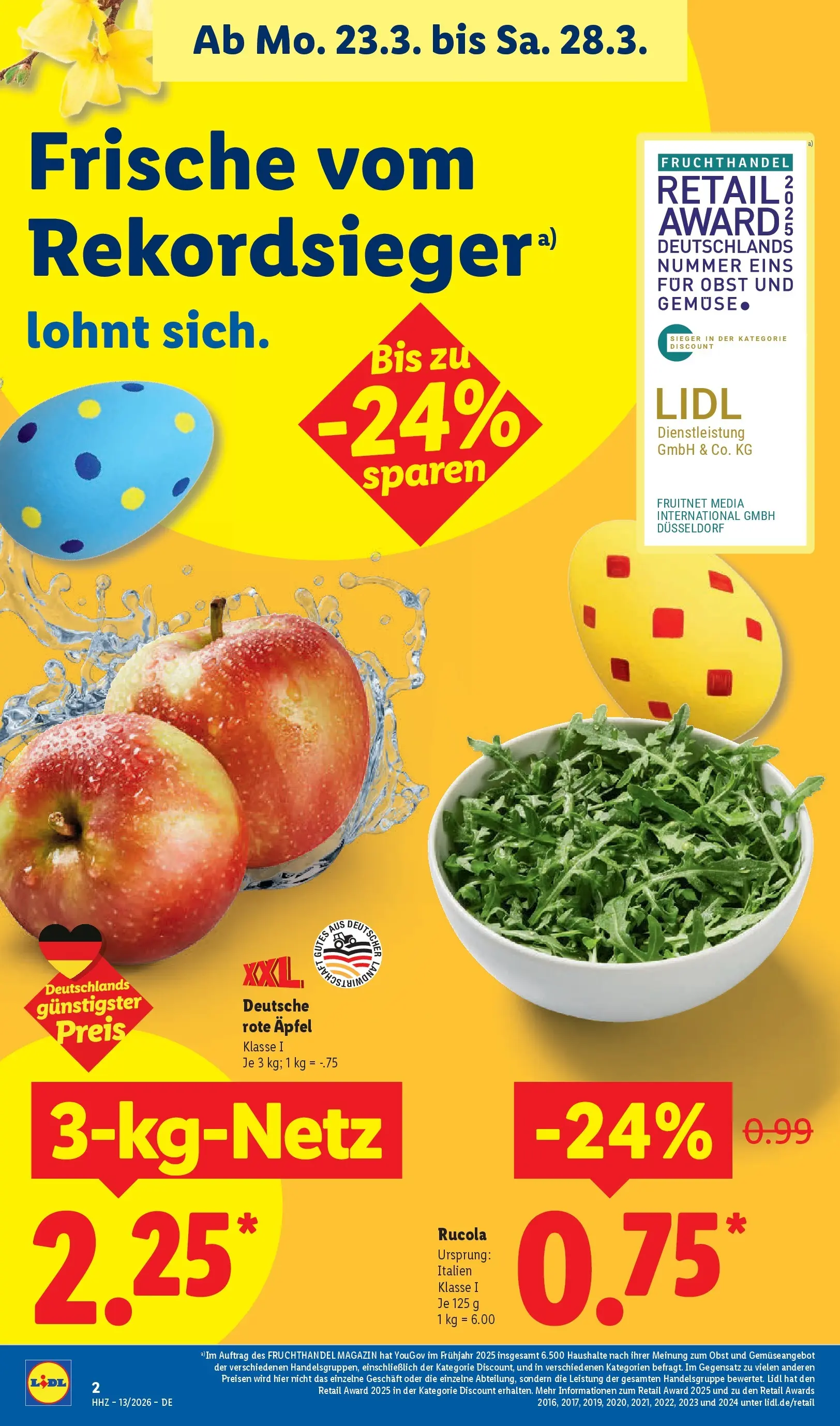 Lidl Prospekt Hof-innenstadt (ab 22.03.2026) zum Blättern » Angebote | Seite: 4 | Produkte: Rucola, Äpfel, Gemüse, Obst