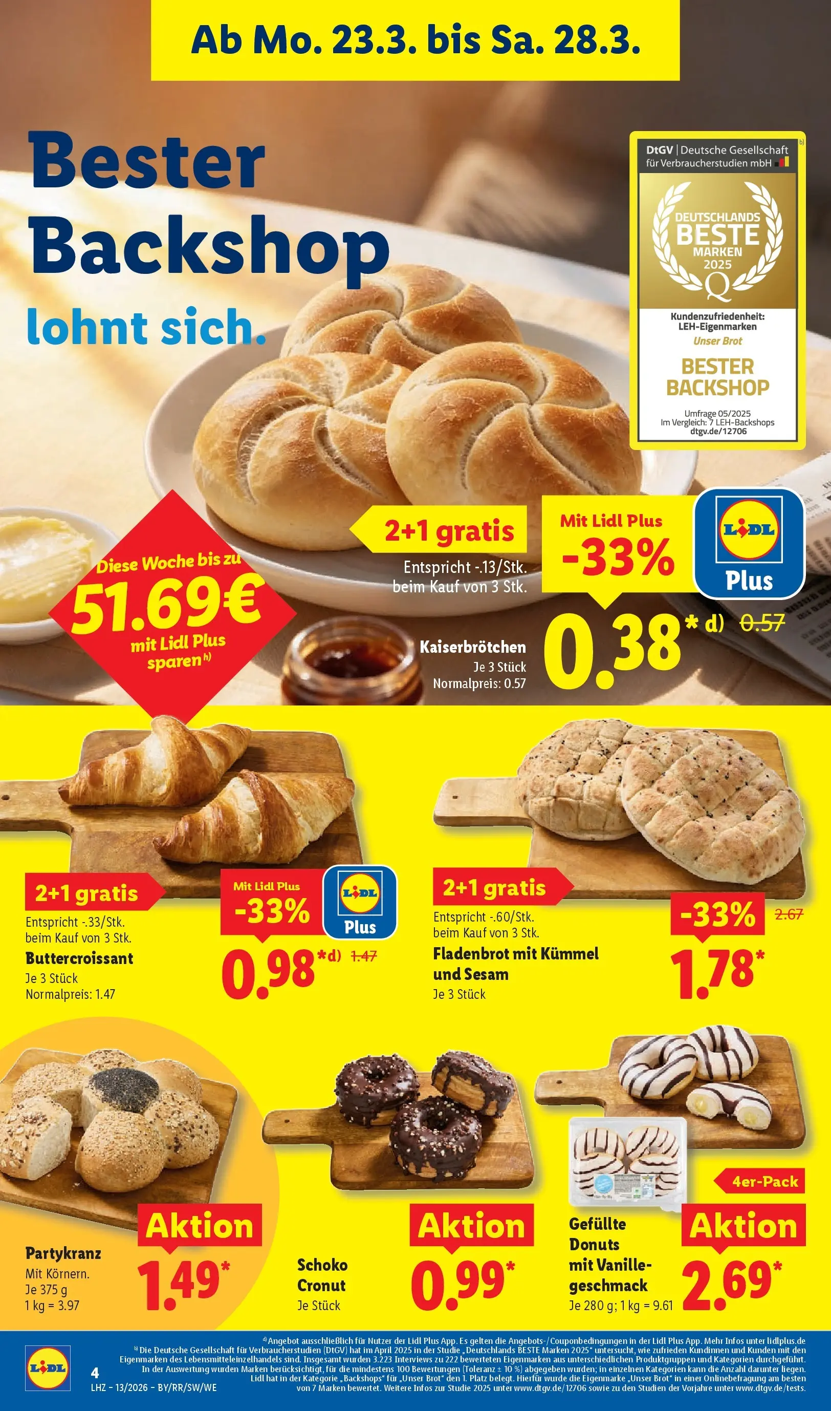 Lidl Prospekt Hof-innenstadt (ab 22.03.2026) zum Blättern » Angebote | Seite: 10 | Produkte: Donuts, Brot