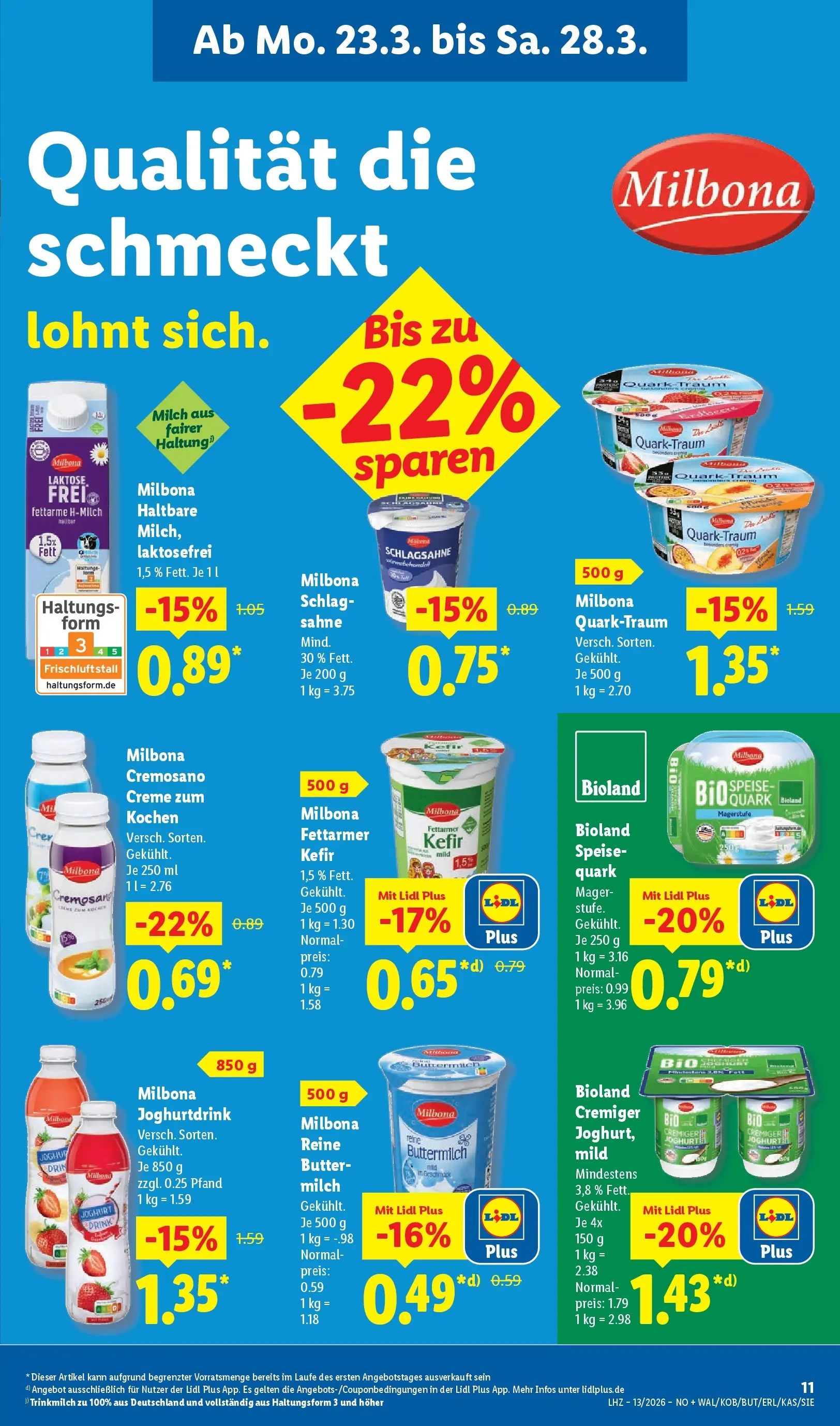 Lidl Prospekt Braunschweig (ab 22.03.2026) zum Blättern » Angebote | Seite: 15 | Produkte: Schlagsahne, Milch, Joghurt, Creme