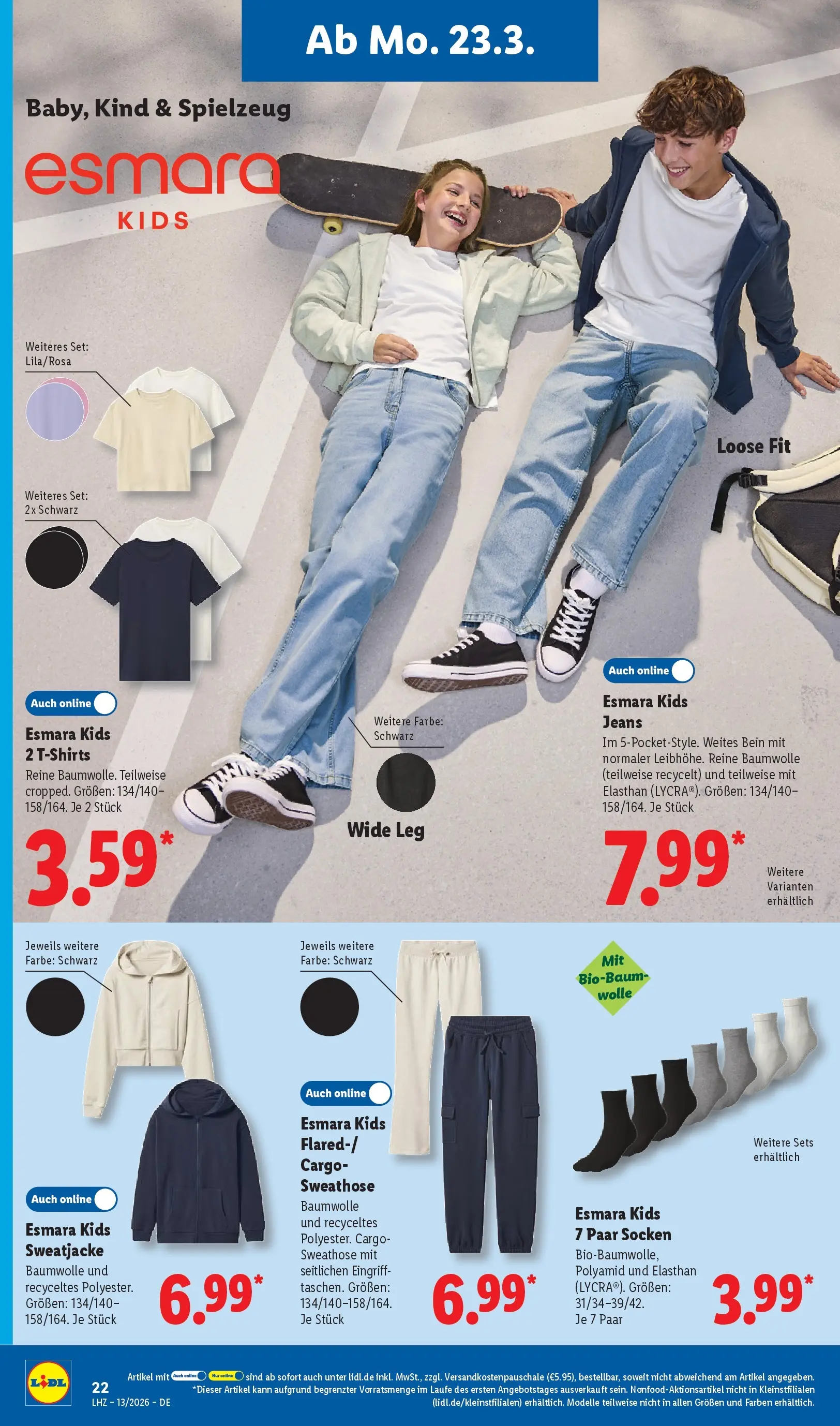 Lidl Prospekt Hof-innenstadt (ab 22.03.2026) zum Blättern » Angebote | Seite: 40 | Produkte: Sweathose, Sweatjacke, Socken, Jeans