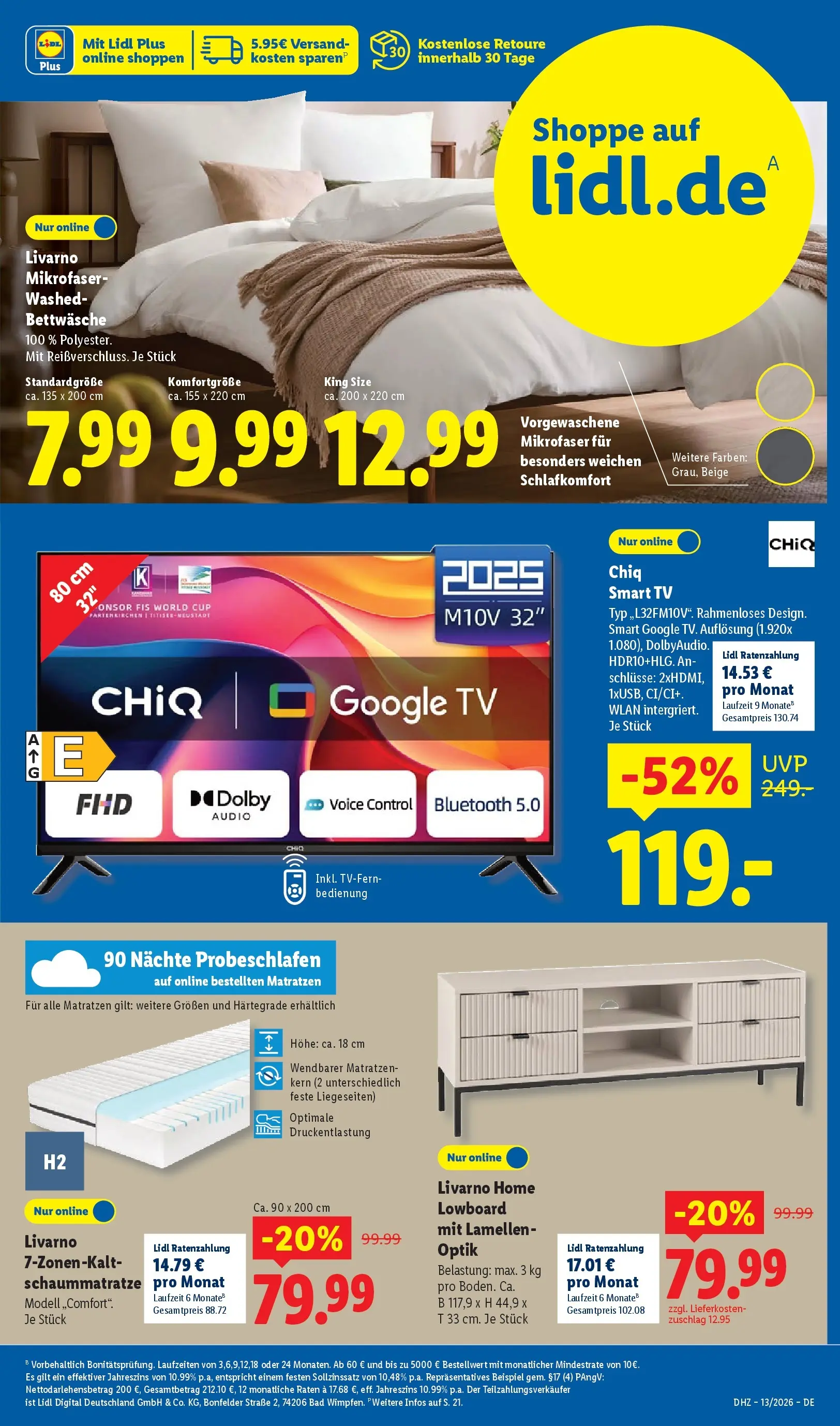 Lidl Prospekt Hof-innenstadt (ab 22.03.2026) zum Blättern » Angebote | Seite: 43 | Produkte: Lowboard, Bettwäsche, Smart TV, TV