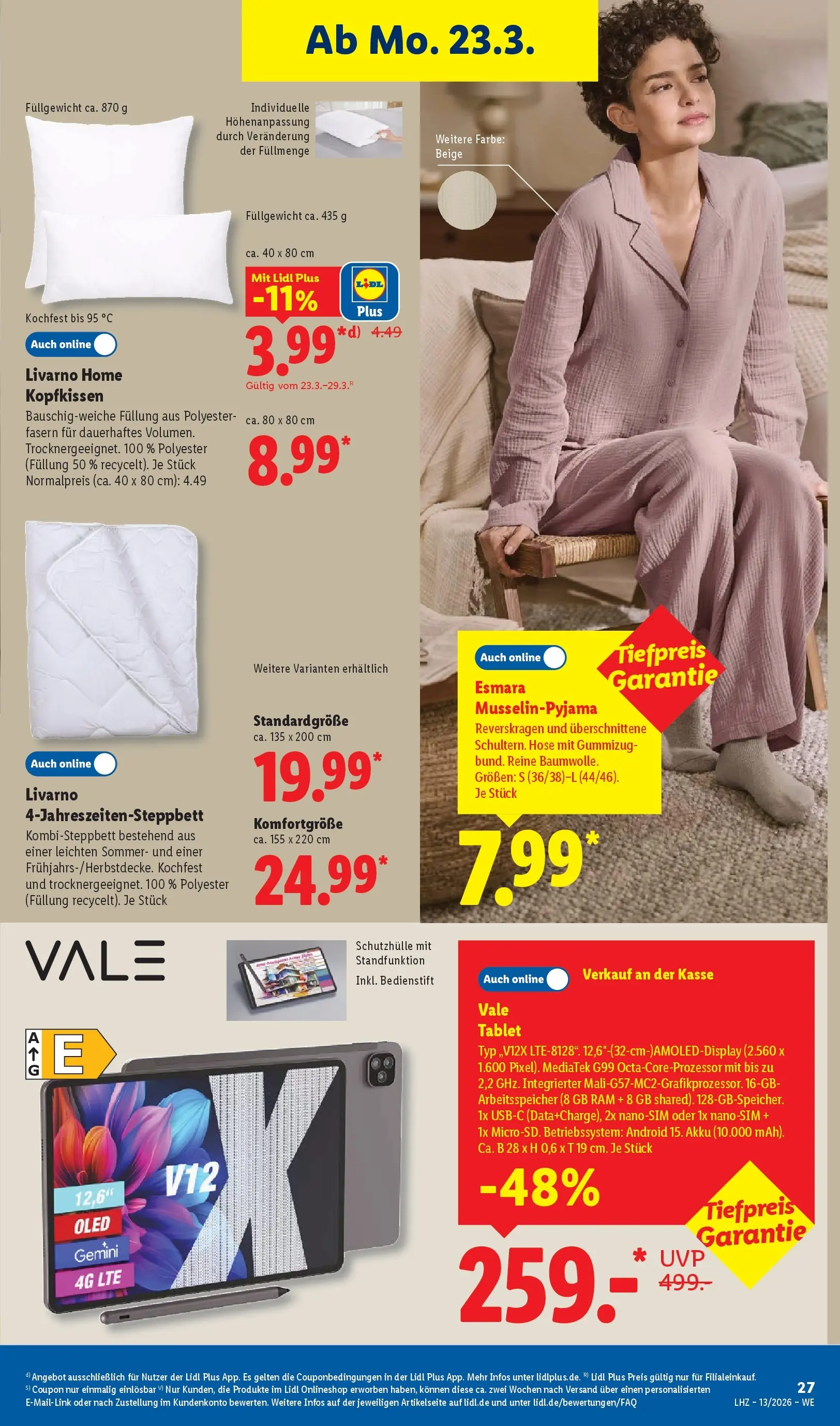 Lidl Prospekt Künzell (ab 23.03.2026) zum Blättern » Angebote | Seite: 47 | Produkte: Kopfkissen, Hose, Tablet