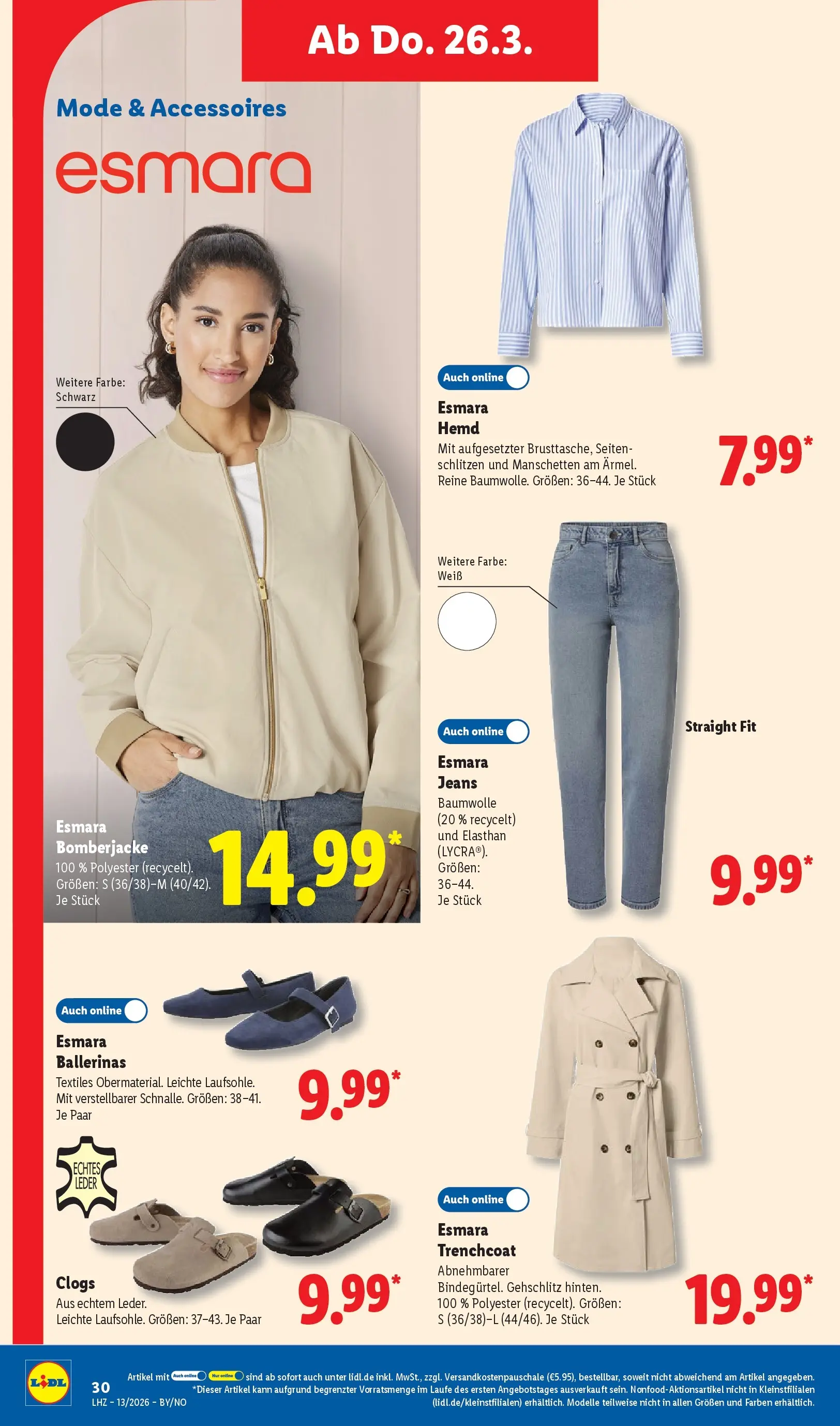 Lidl Prospekt Hof-innenstadt (ab 22.03.2026) zum Blättern » Angebote | Seite: 50 | Produkte: Trenchcoat, Bomberjacke, Hemd, Ballerinas