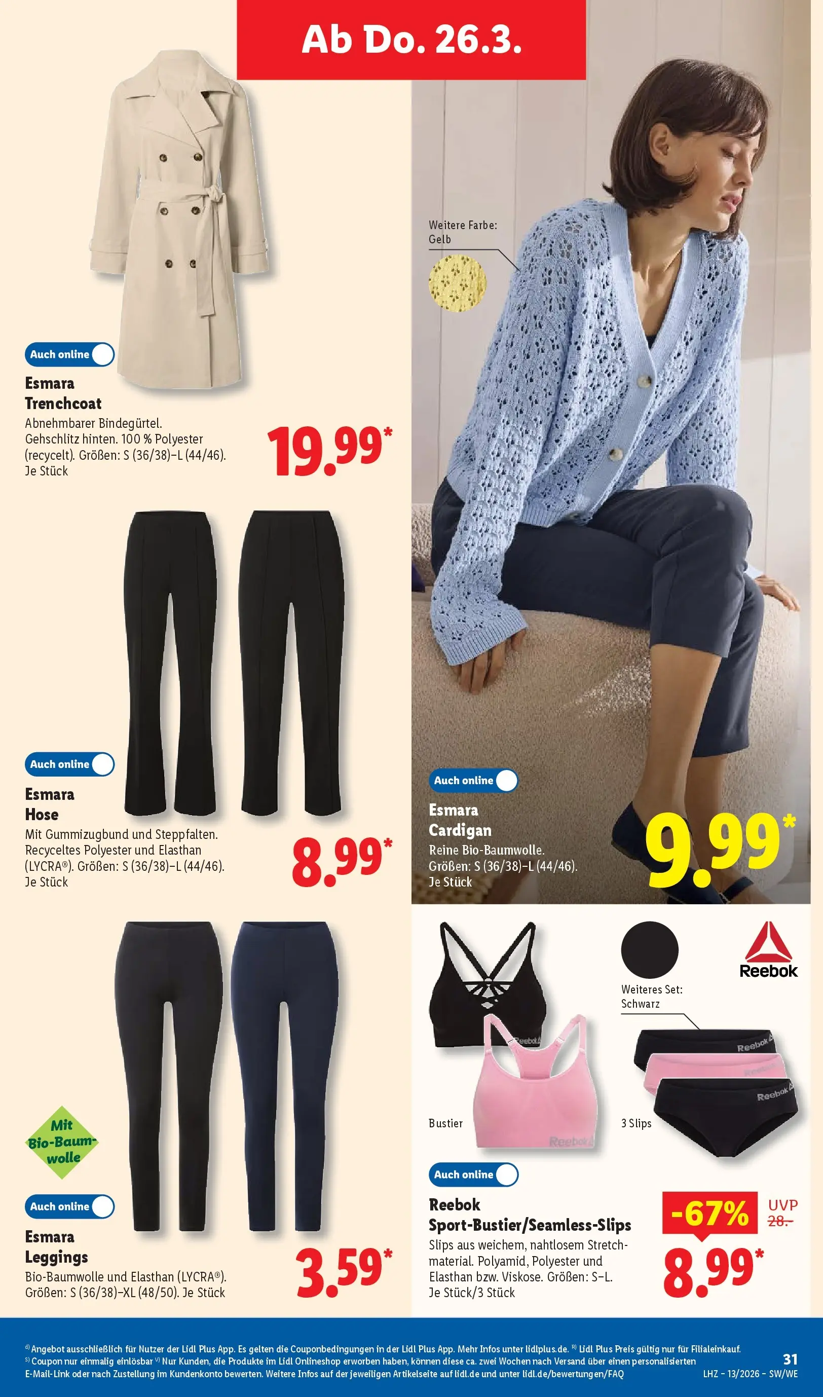 Lidl Prospekt Villingen-schwenningen (ab 23.03.2026) zum Blättern » Angebote | Seite: 51 | Produkte: Trenchcoat, Cardigan, Hose, Leggings