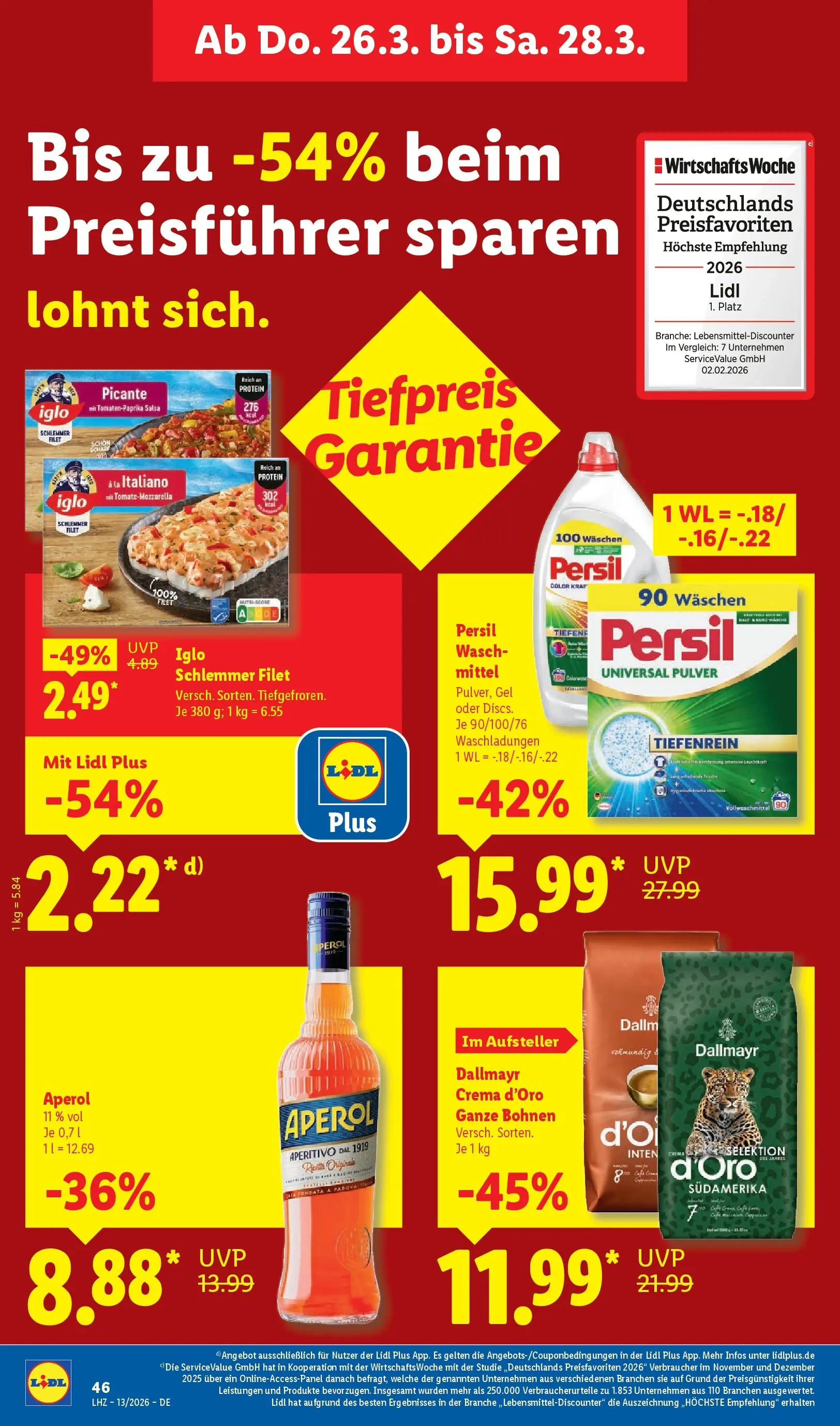 Lidl Prospekt Hof-innenstadt (ab 22.03.2026) zum Blättern » Angebote | Seite: 68 | Produkte: Iglo, Dallmayr, Aperol, Persil