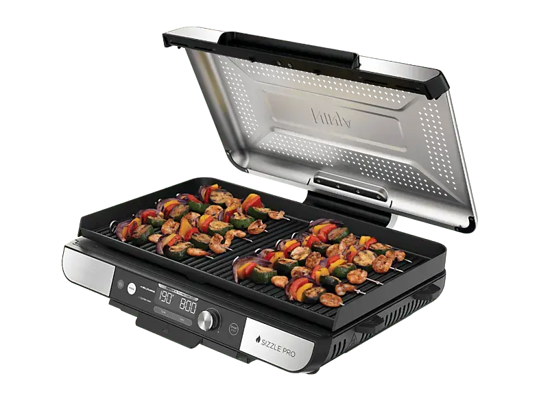 Ninja GX101EU Sizzle Pro XL Indoor Grill mit Grill- und Planchaplatte, Schwarz/Silber (1800 Watt)