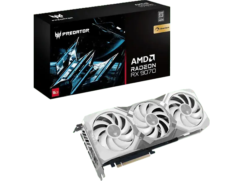 ACER Predator BiFrost Radeon RX 9070 OC 16GB White Edition, 16GB GDDR6, HDMI, 3x DP; Gaming Grafikkarte