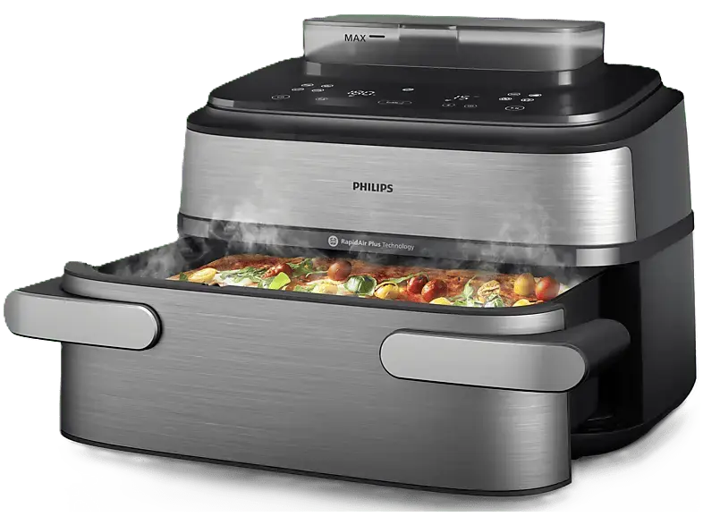 Philips NA565/20 Steam Airfryer Megabasket Hei&szlig;luftfritteuse 9,5 kg, 2750 Watt, Silber