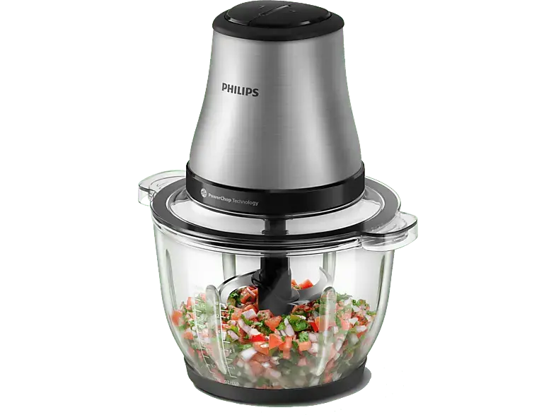Philips HR1503/00 3000 Series, Zerkleinerer mit 2L Glassch&uuml;ssel & PowerChop Technologie, Edelstahl